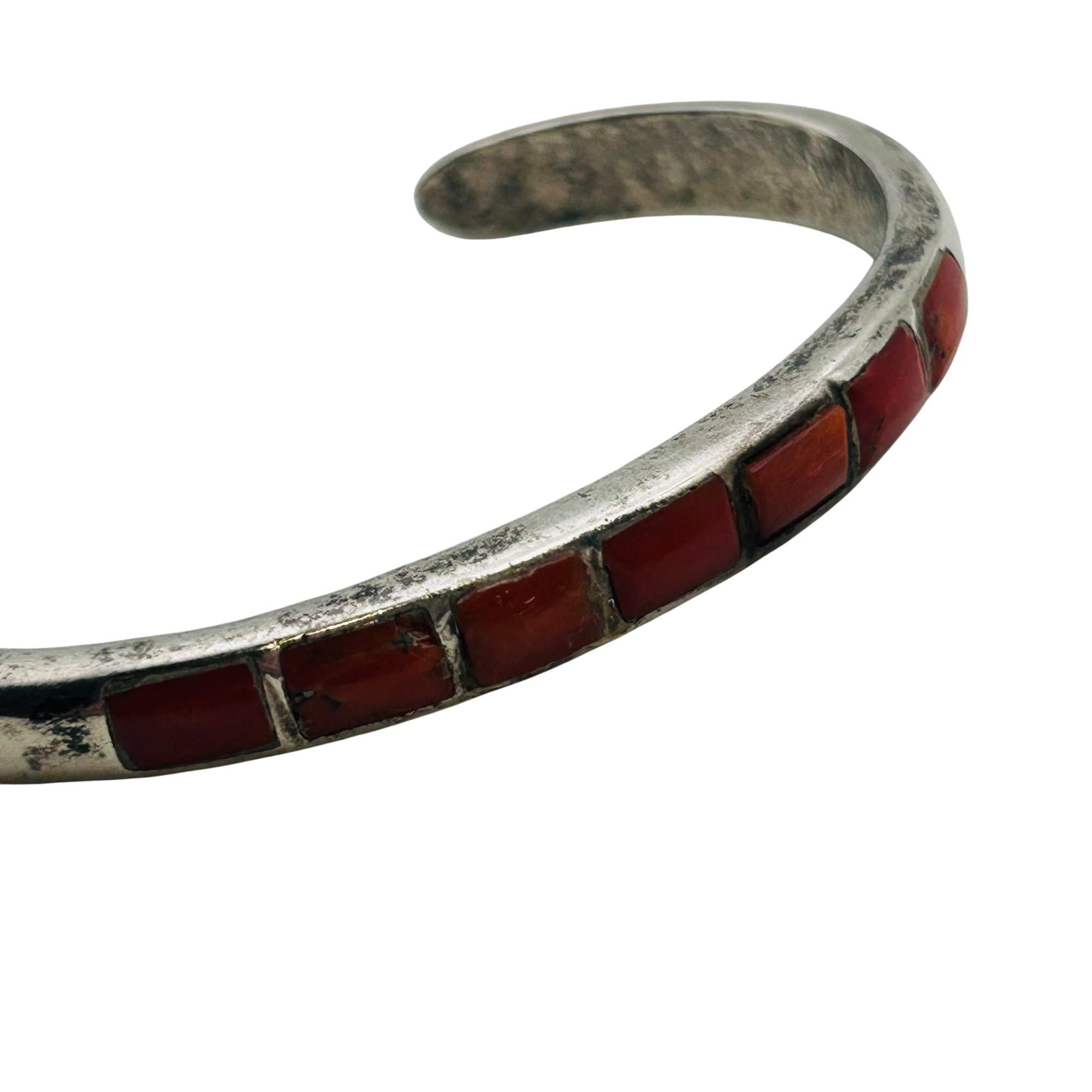 Native Sterling Inlay Coral Cuff Bracelet
