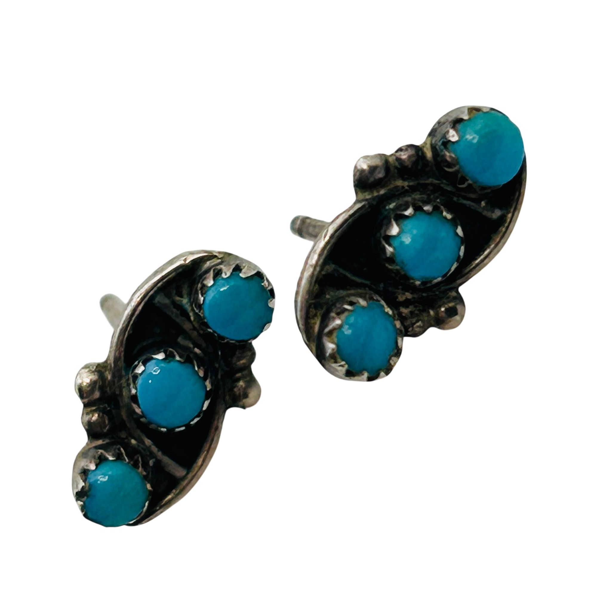 Zuni Sterling Row Turquoise Earrings