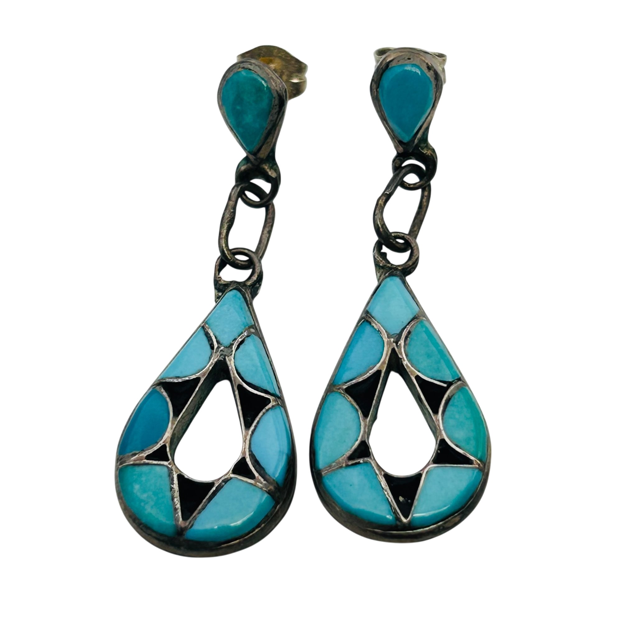 Emma Bowekaty Zuni Sterling Inlay Stone Earrings
