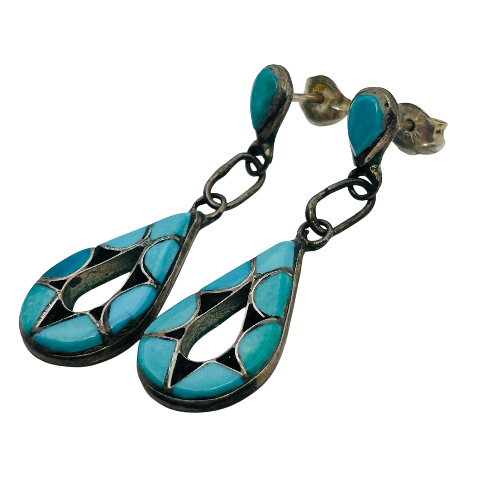 Emma Bowekaty Zuni Sterling Inlay Stone Earrings