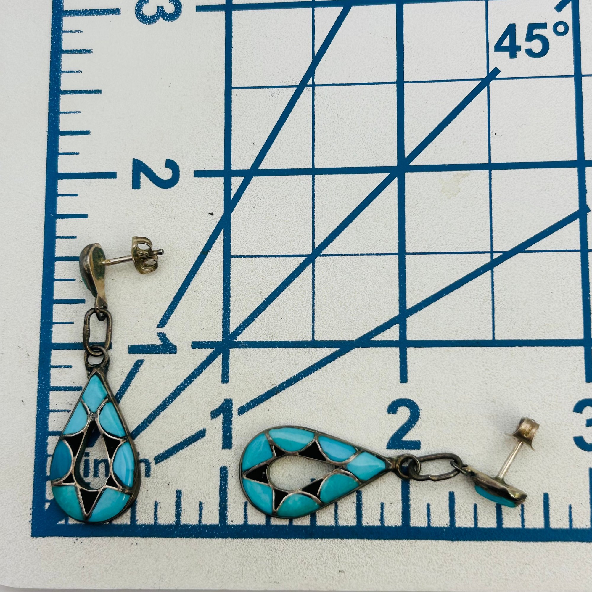 Emma Bowekaty Zuni Sterling Inlay Stone Earrings