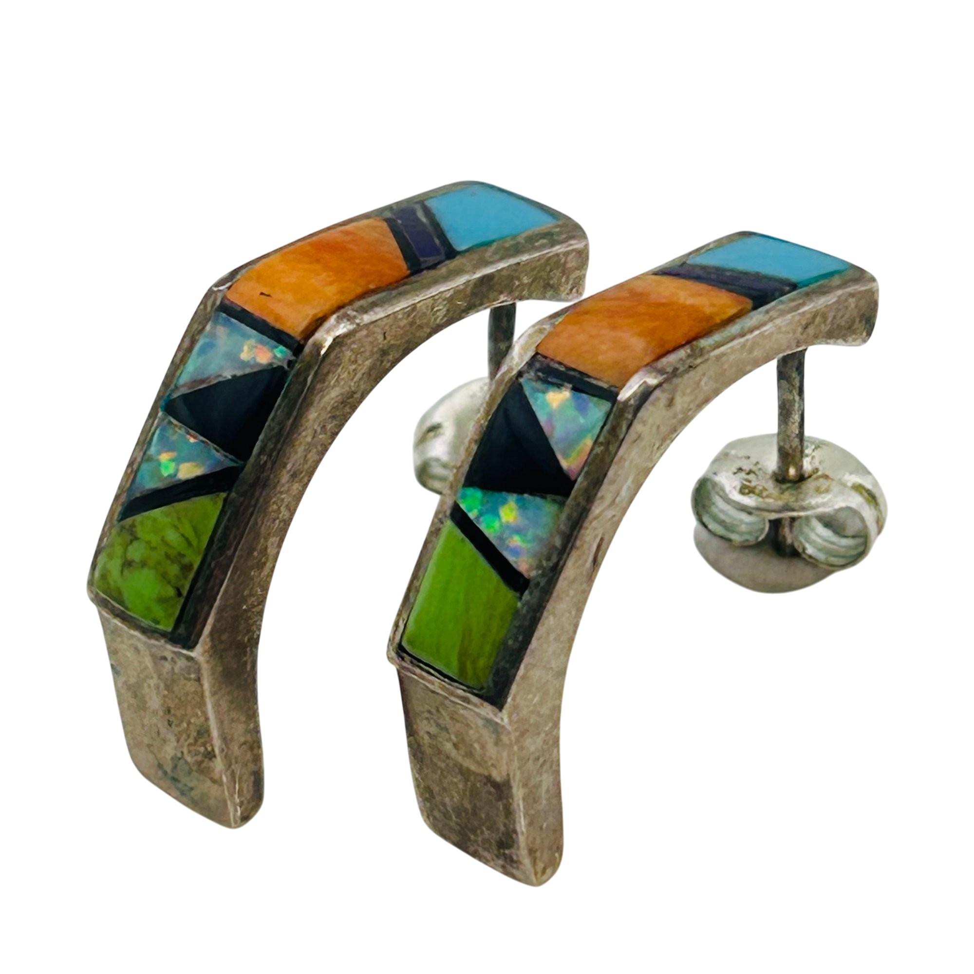 Signed Native Sterling Inlay Multi-stone Earrings