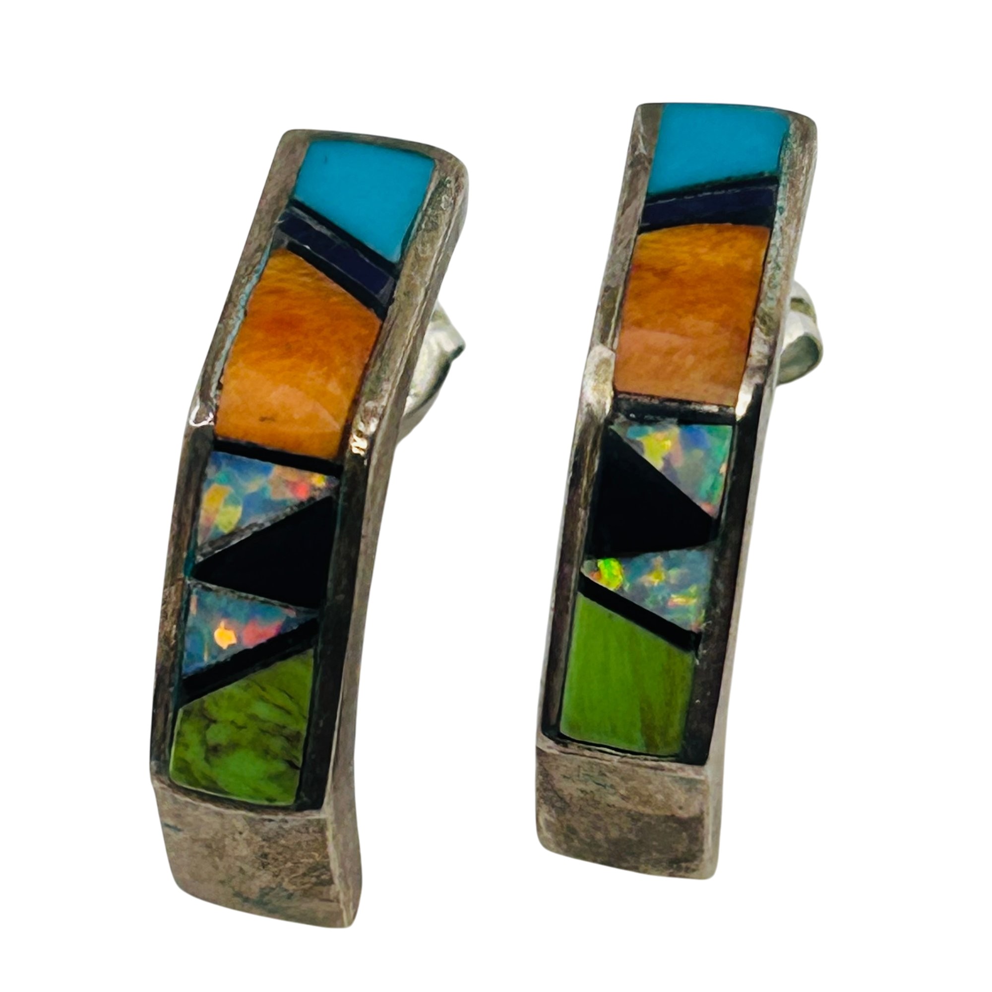 Signed Native Sterling Inlay Multi-stone Earrings