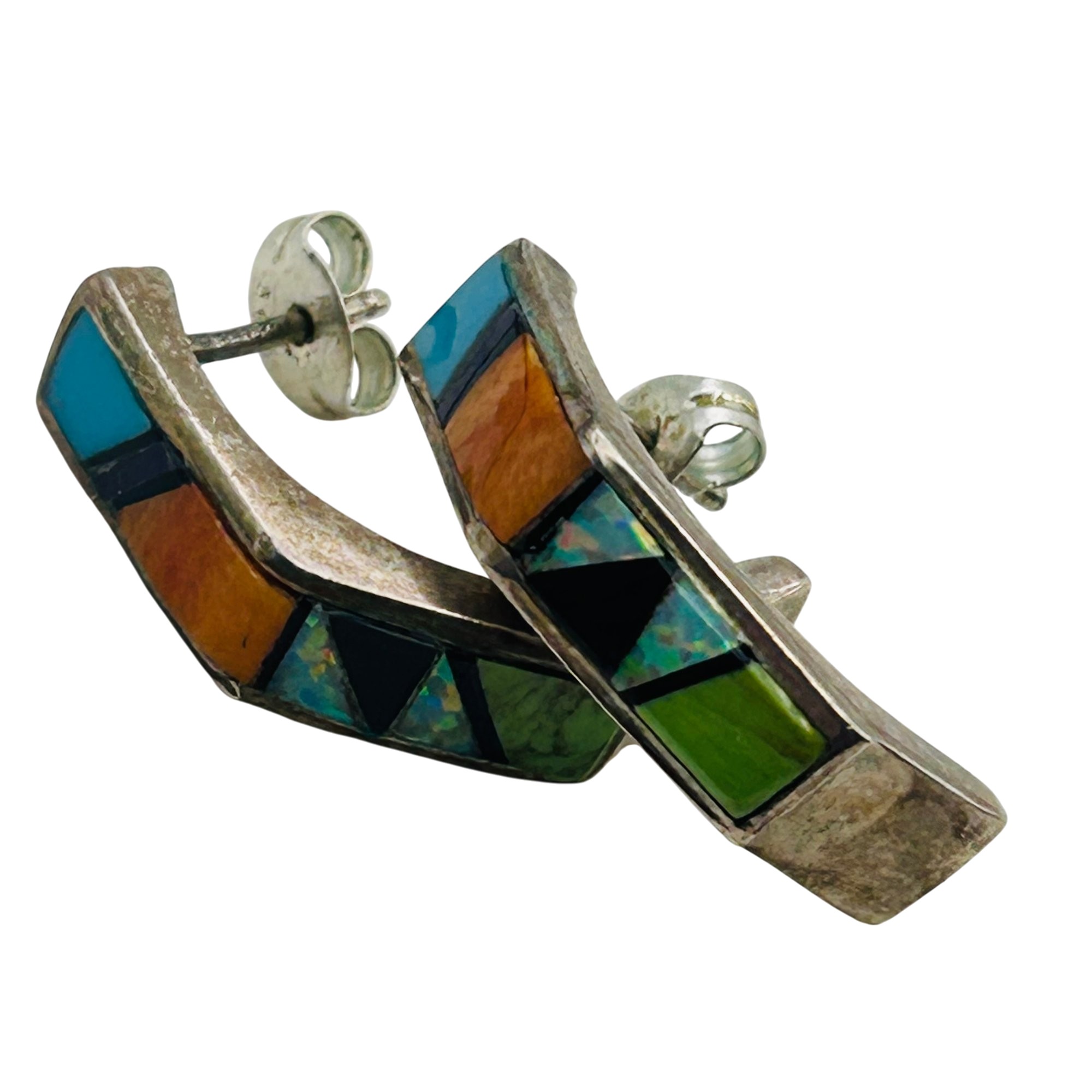 Signed Native Sterling Inlay Multi-stone Earrings
