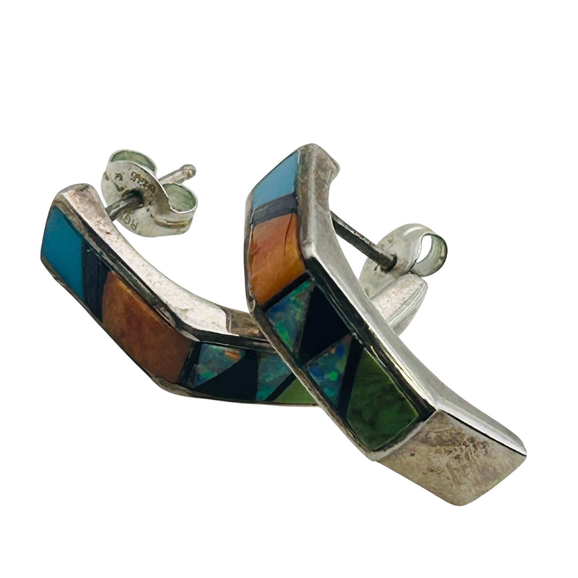 Signed Native Sterling Inlay Multi-stone Earrings