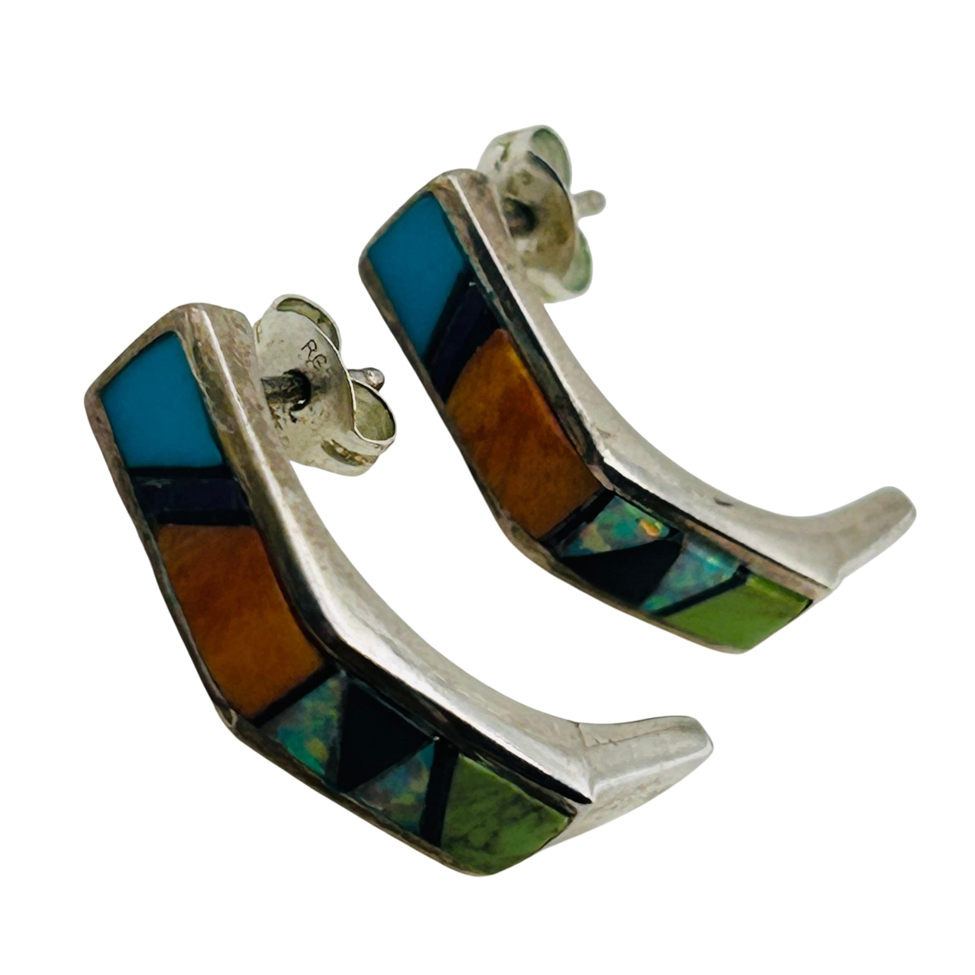 Signed Native Sterling Inlay Multi-stone Earrings
