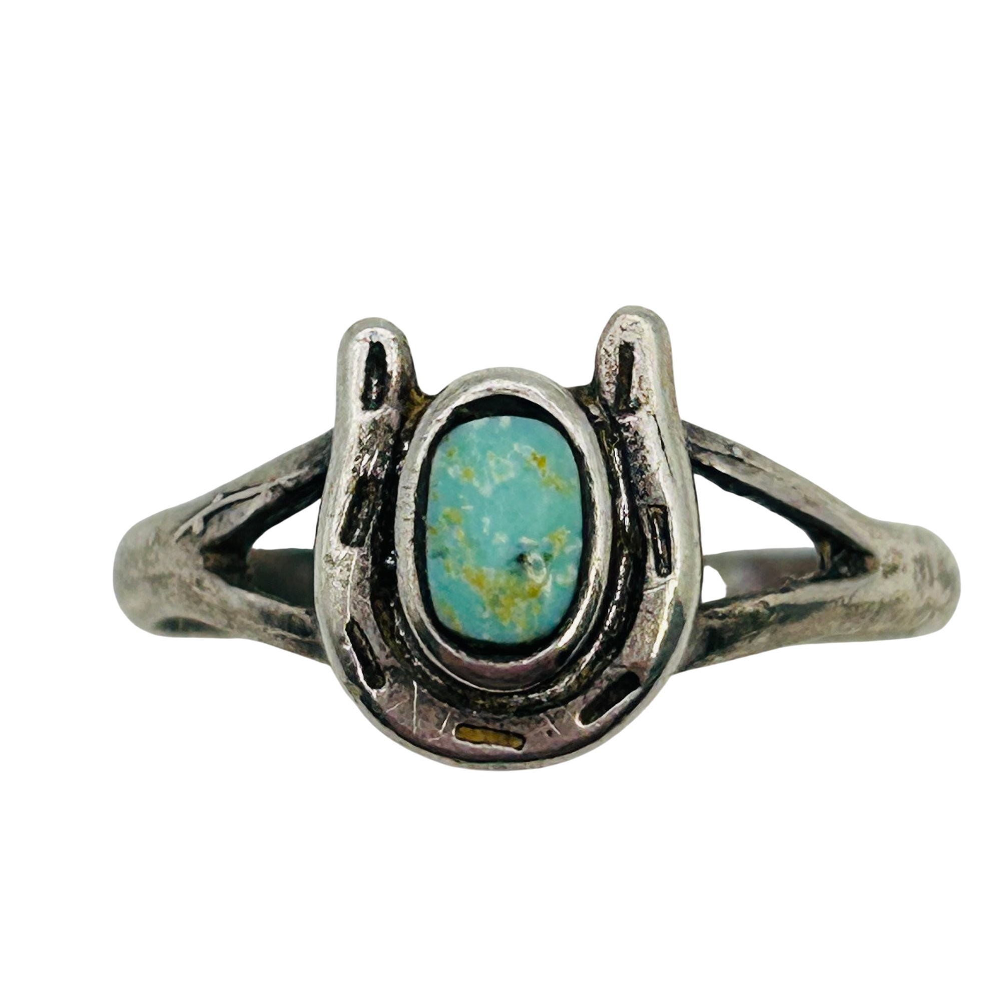 Navajo Sterling Horseshoe Turquoise Ring Sz 6.5