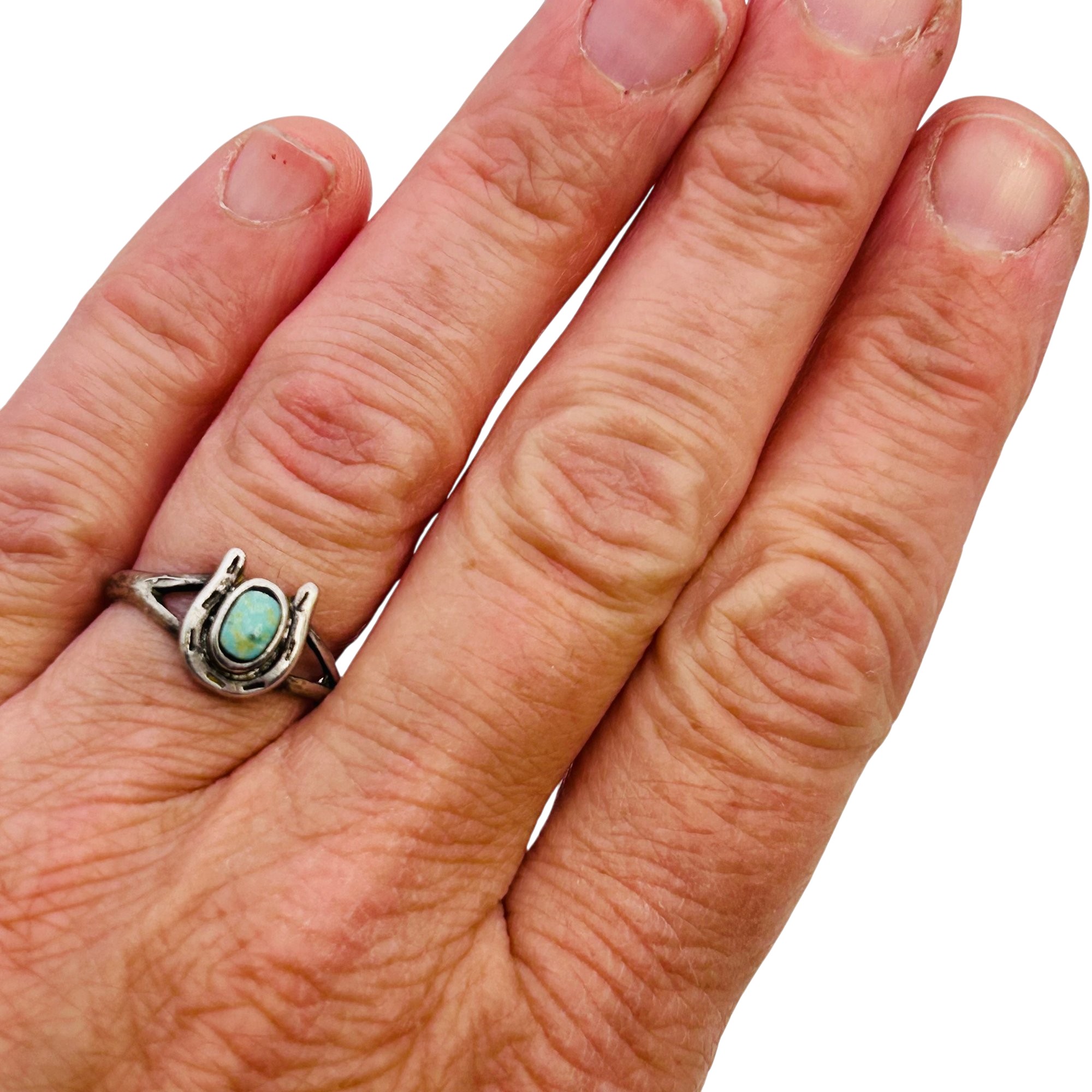 Navajo Sterling Horseshoe Turquoise Ring Sz 6.5