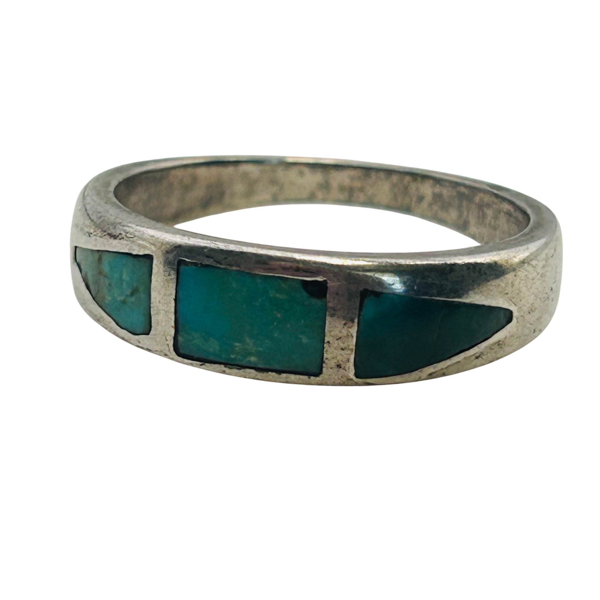 Native Sterling Inlay Turquoise Ring Sz 7.5