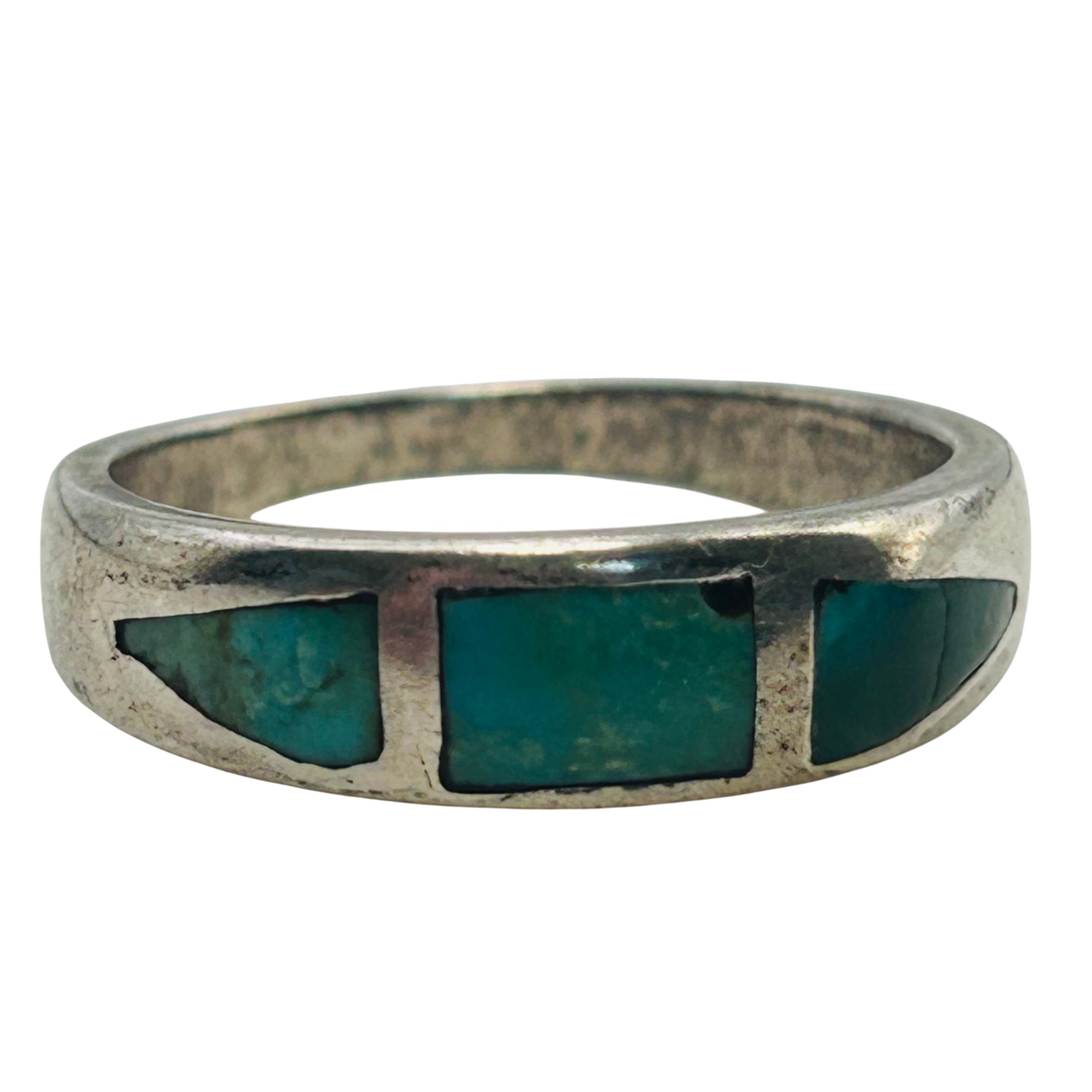 Native Sterling Inlay Turquoise Ring Sz 7.5