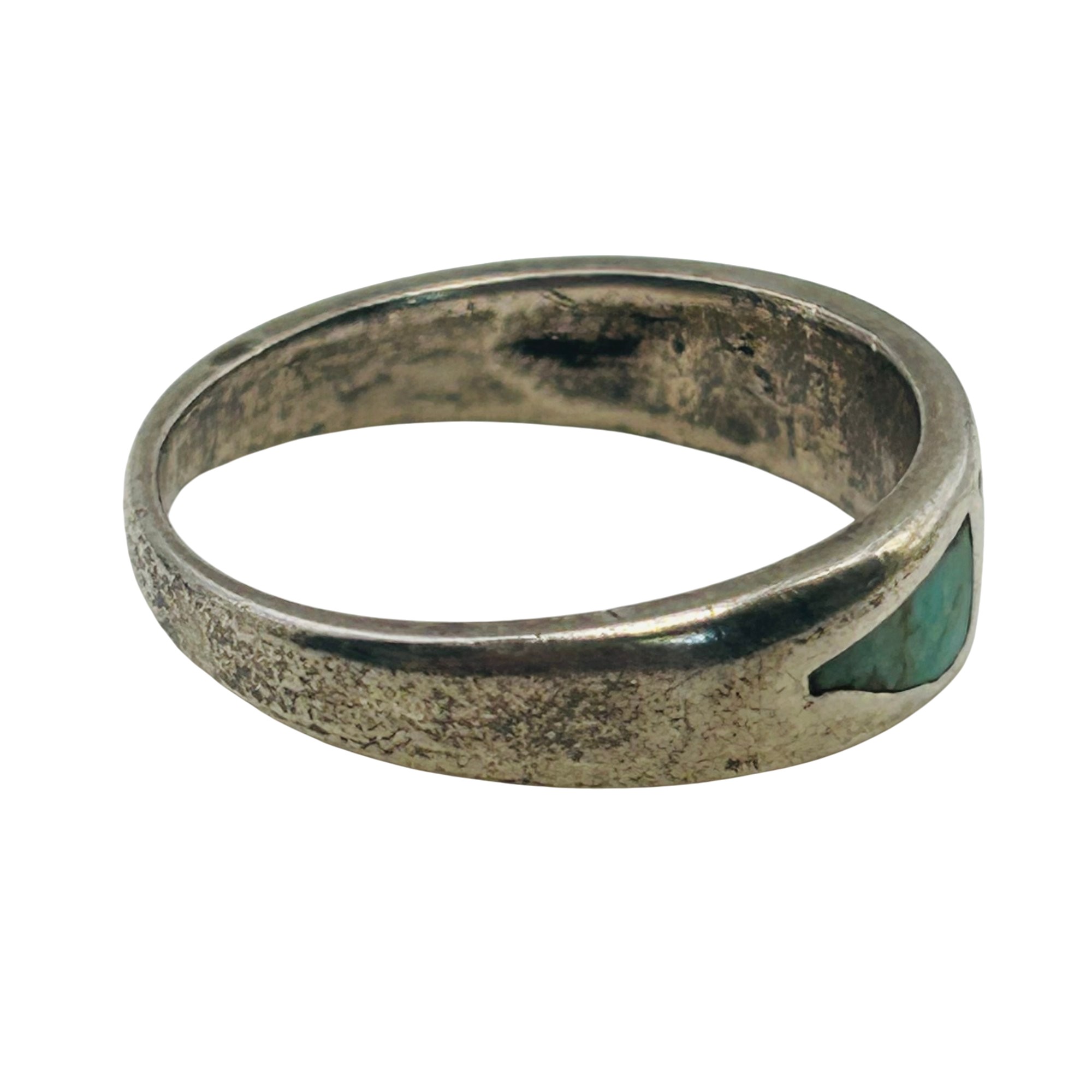 Native Sterling Inlay Turquoise Ring Sz 7.5
