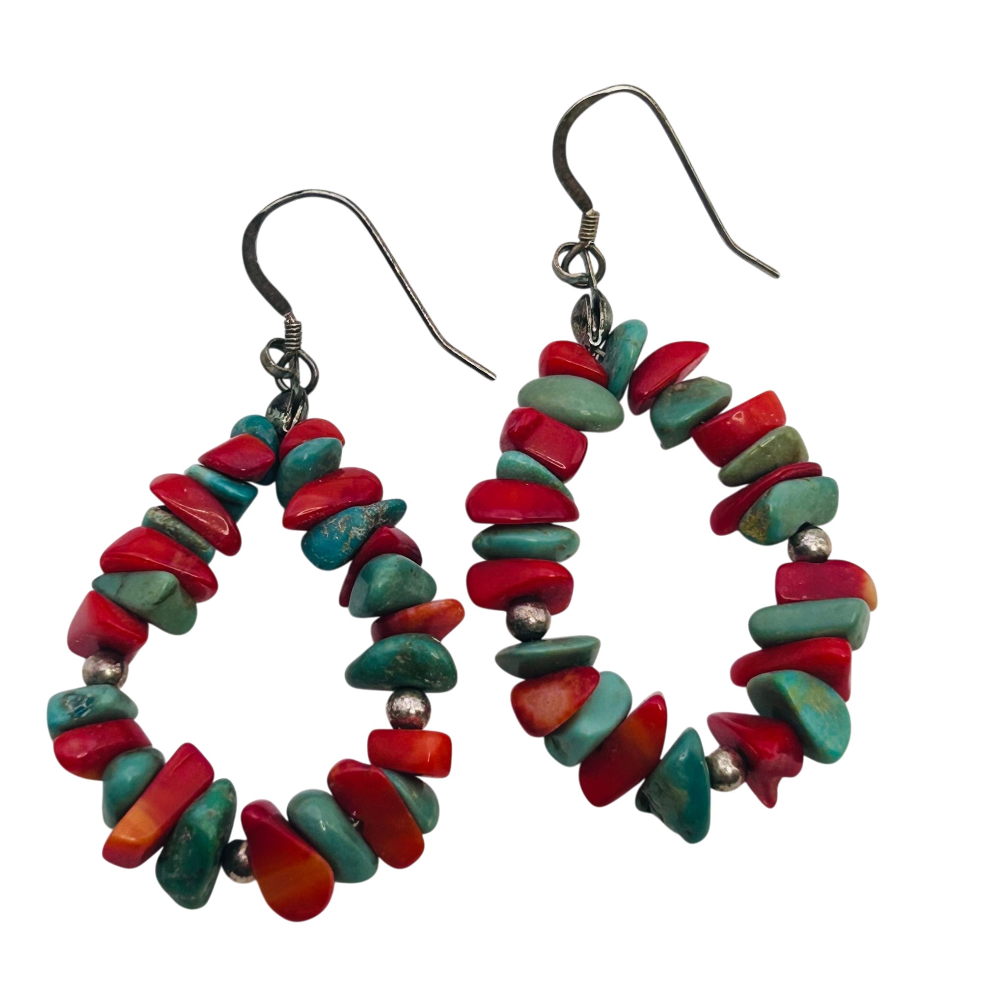 Southwest Sterling Coral And Turquoise Earrings