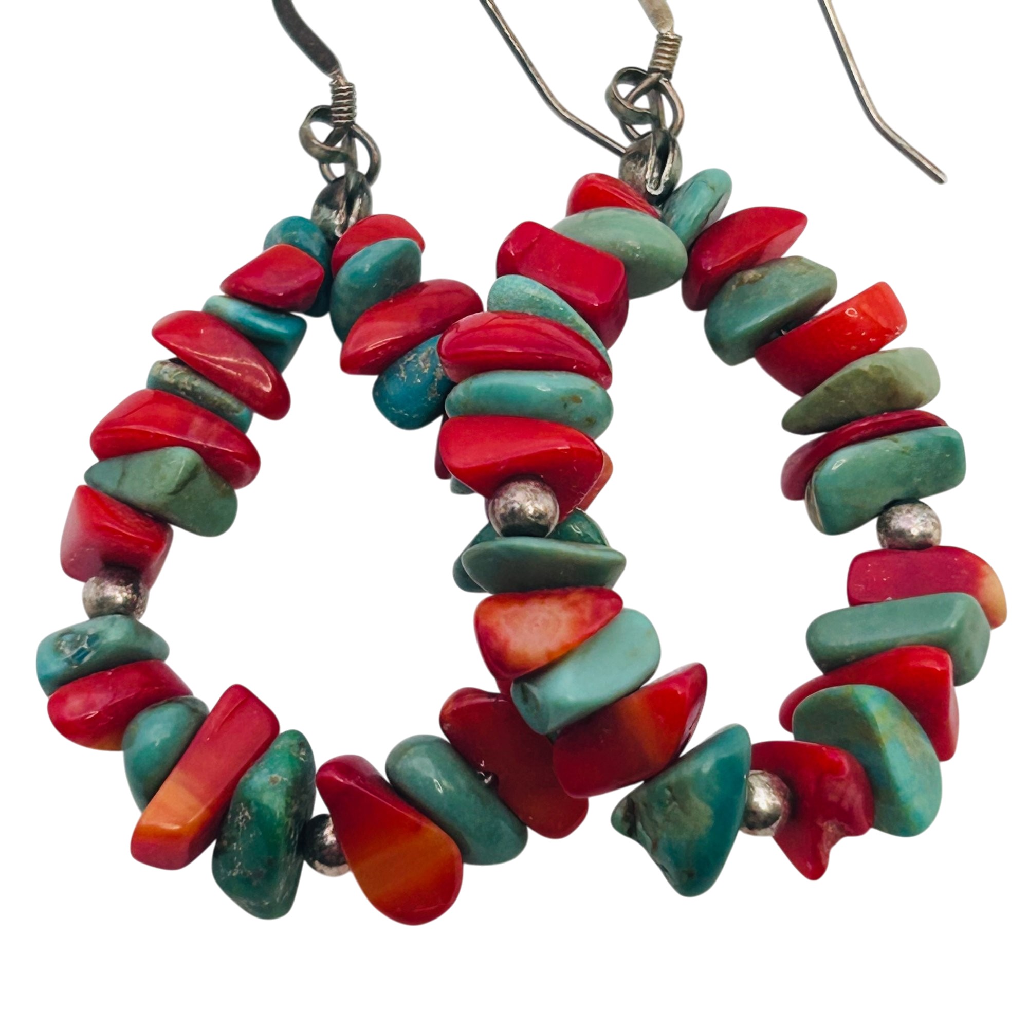 Southwest Sterling Coral And Turquoise Earrings