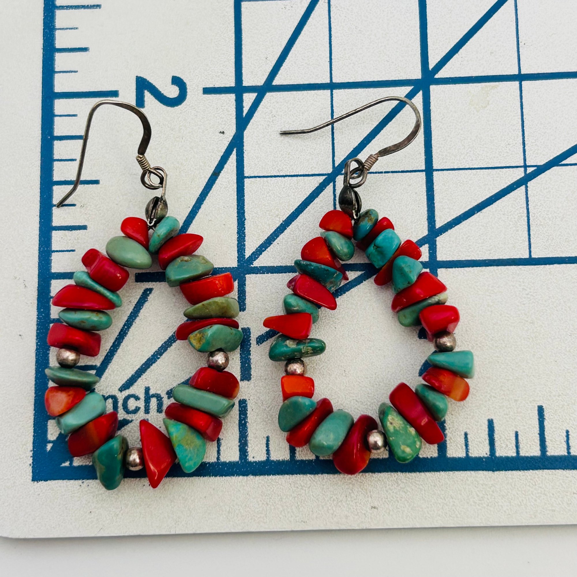 Southwest Sterling Coral And Turquoise Earrings