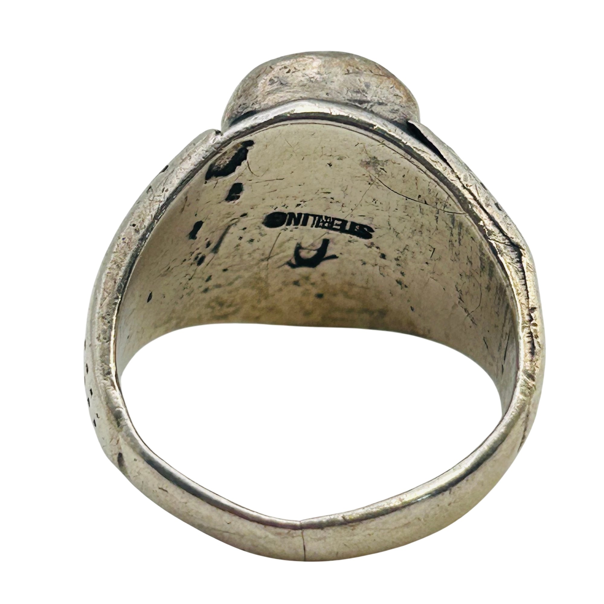 Signed Navajo Sterling Turquoise Coral Ring Sz 8