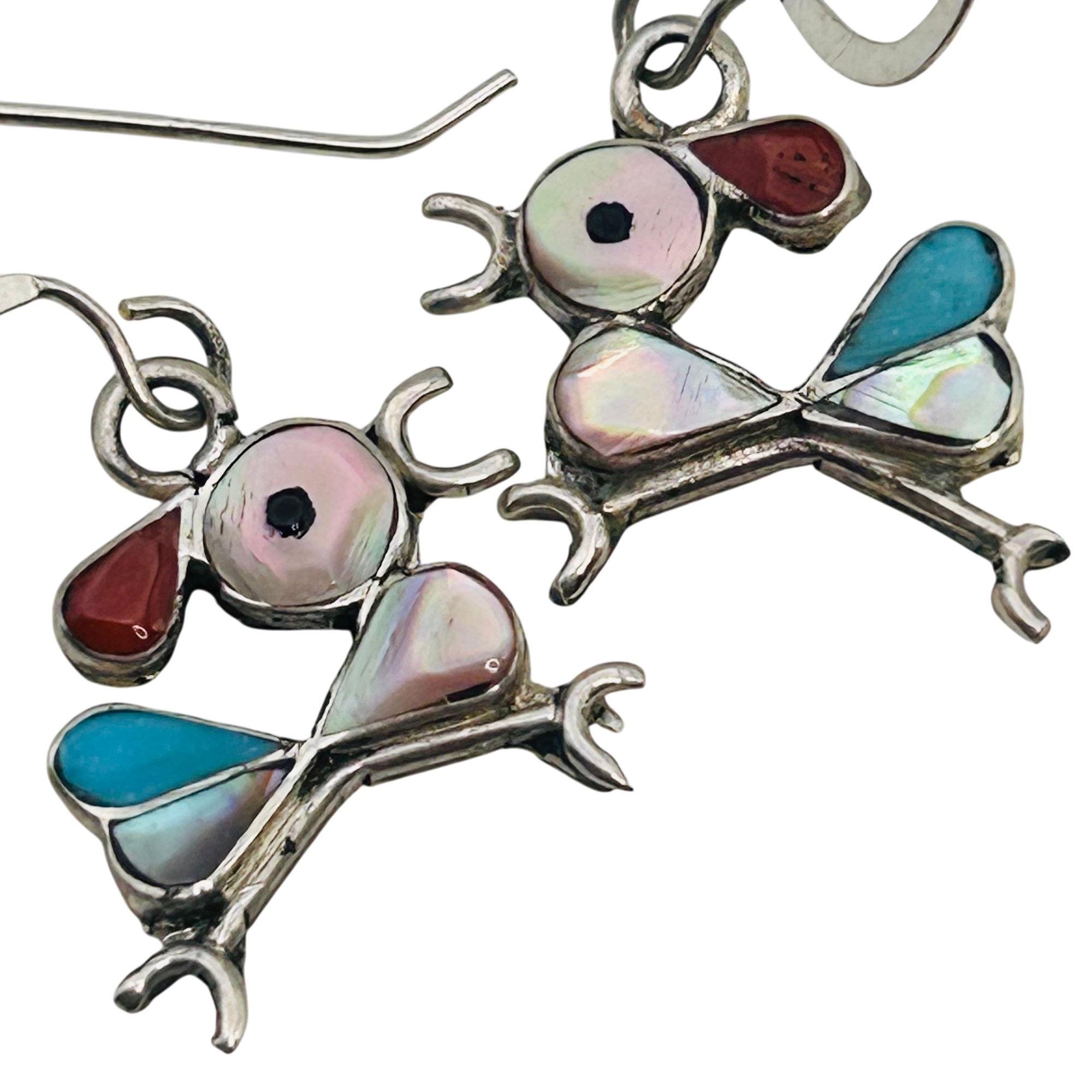 Zuni Sterling Inlay Roadrunner Earrings