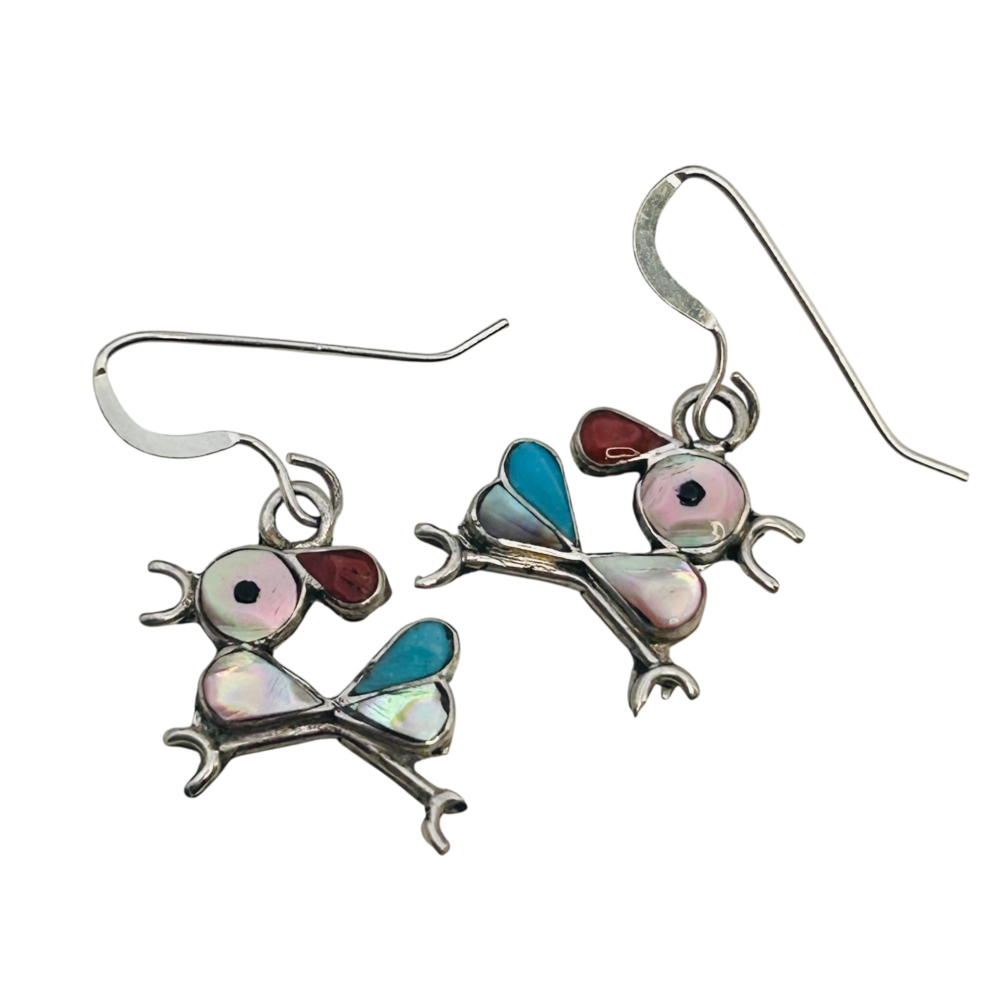 Zuni Sterling Inlay Roadrunner Earrings