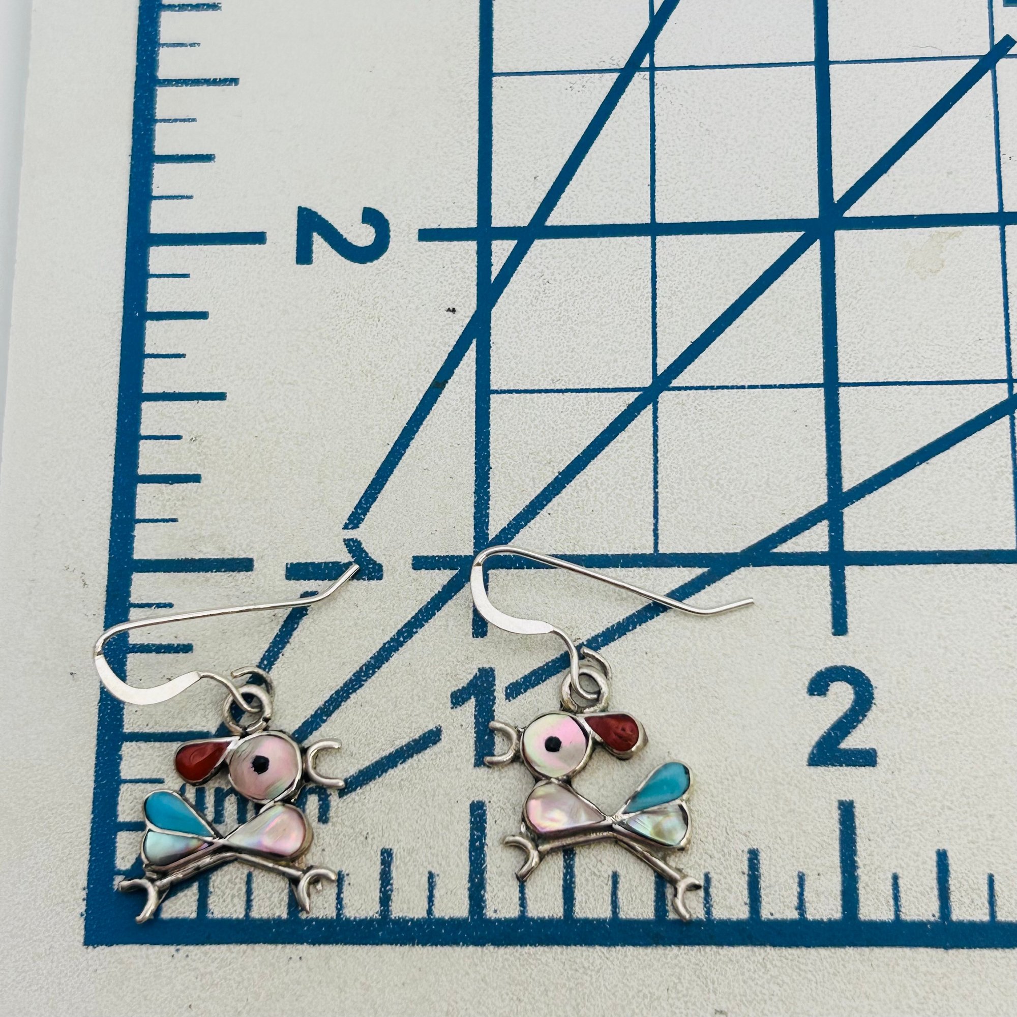 Zuni Sterling Inlay Roadrunner Earrings