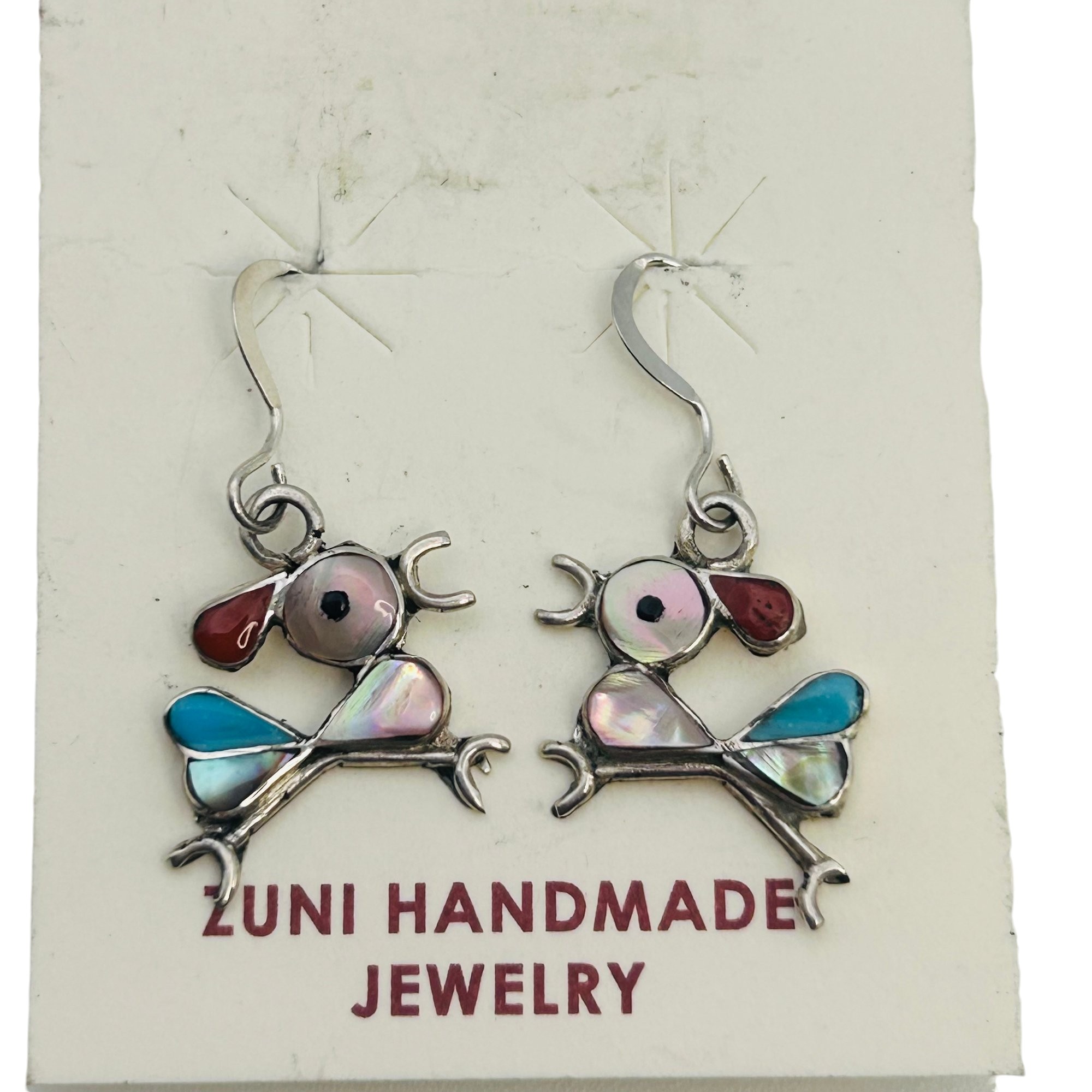 Zuni Sterling Inlay Roadrunner Earrings