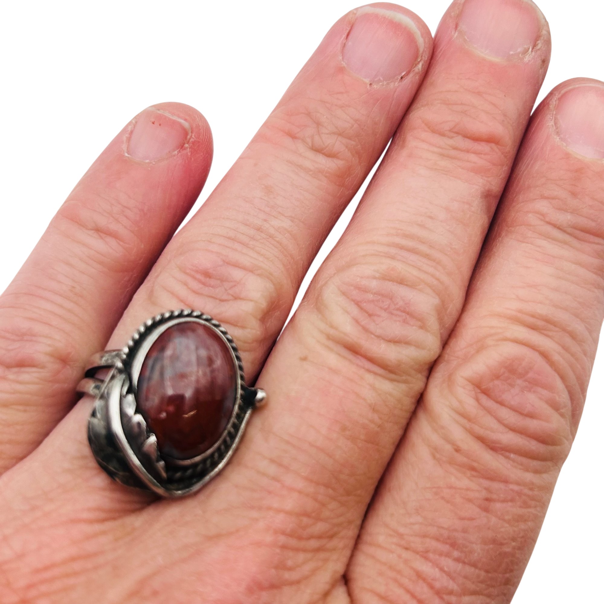 Navajo Sterling Carnelian Ring Sz 7.5g
