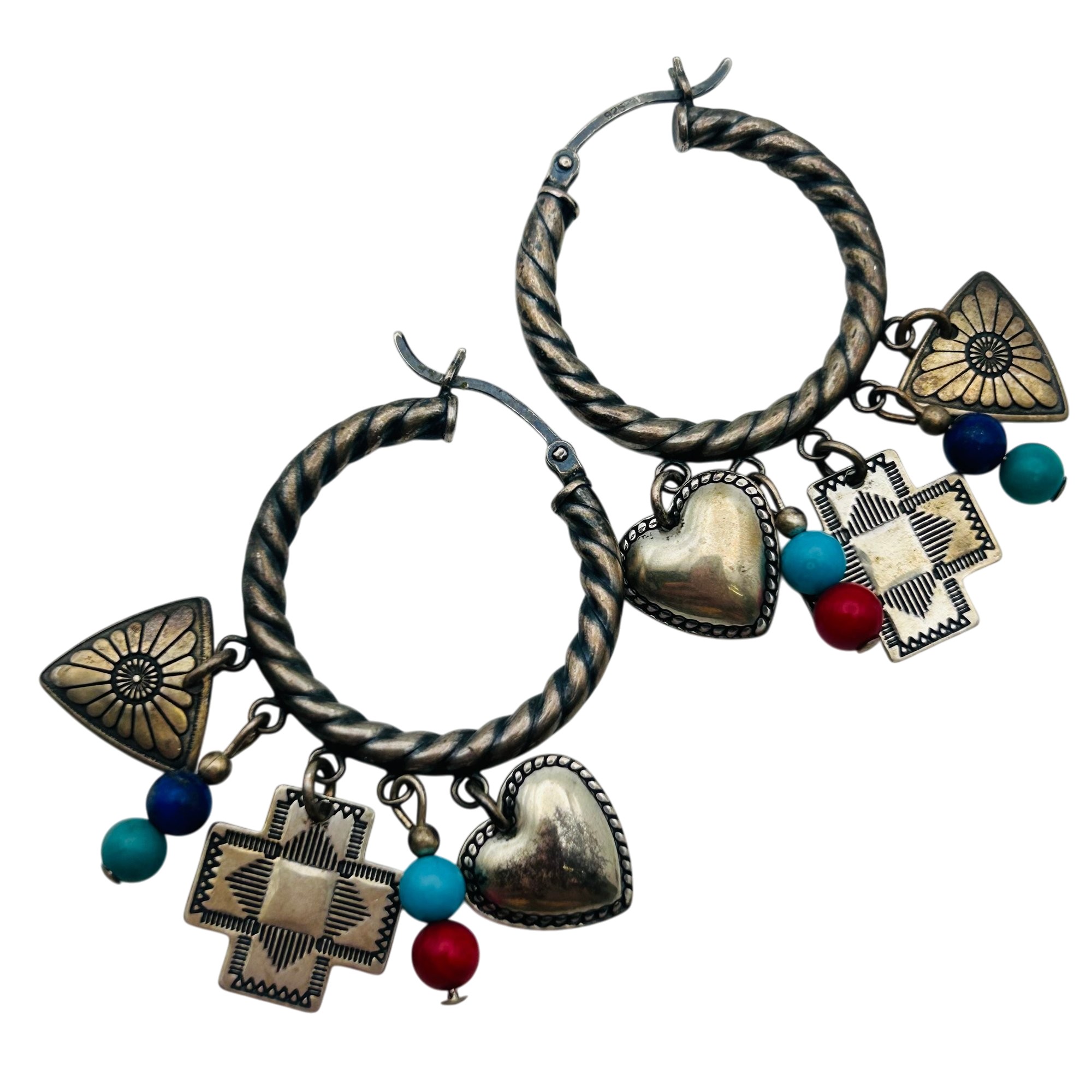 Quoc Trading Sterling Charm Hoop Earrings