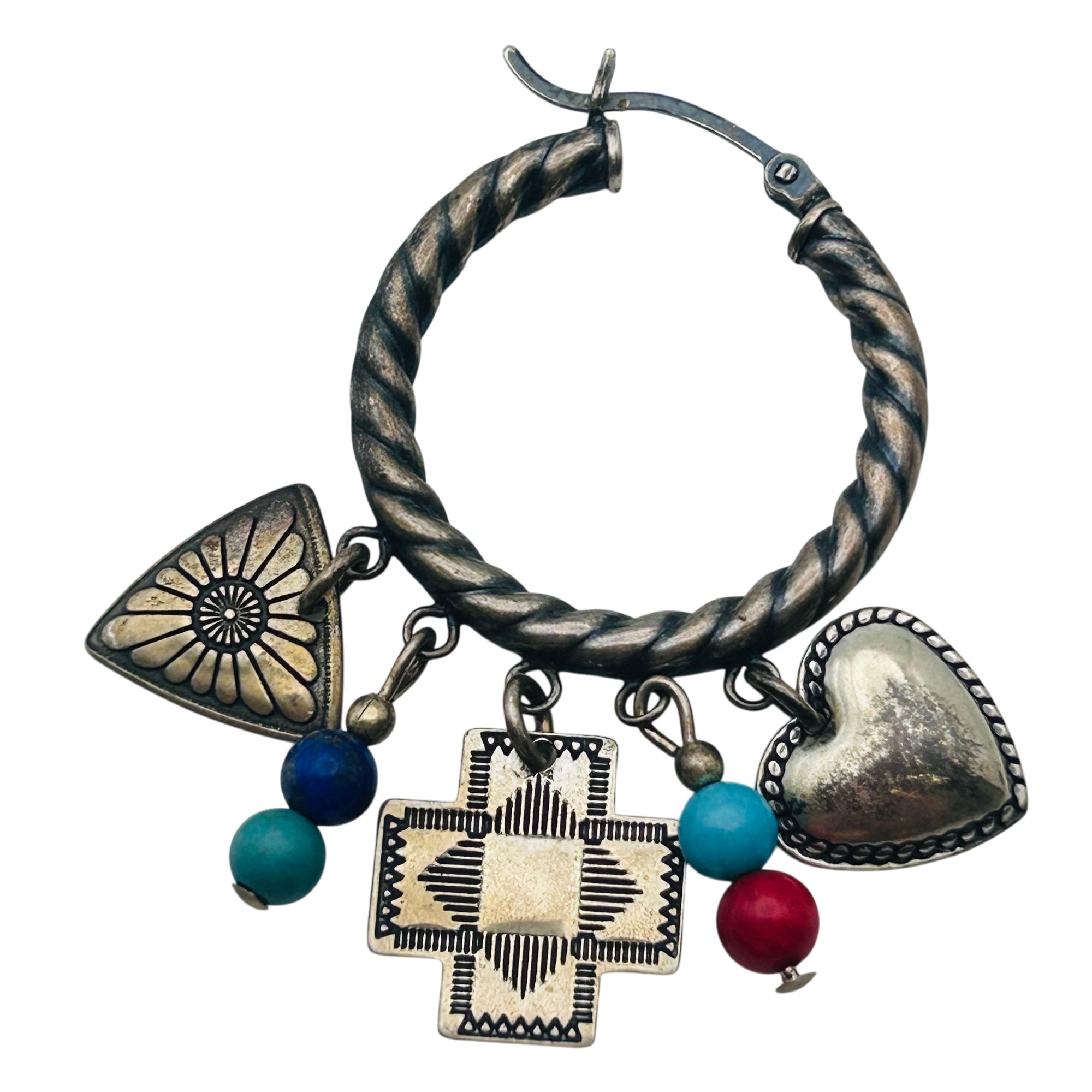 Quoc Trading Sterling Charm Hoop Earrings
