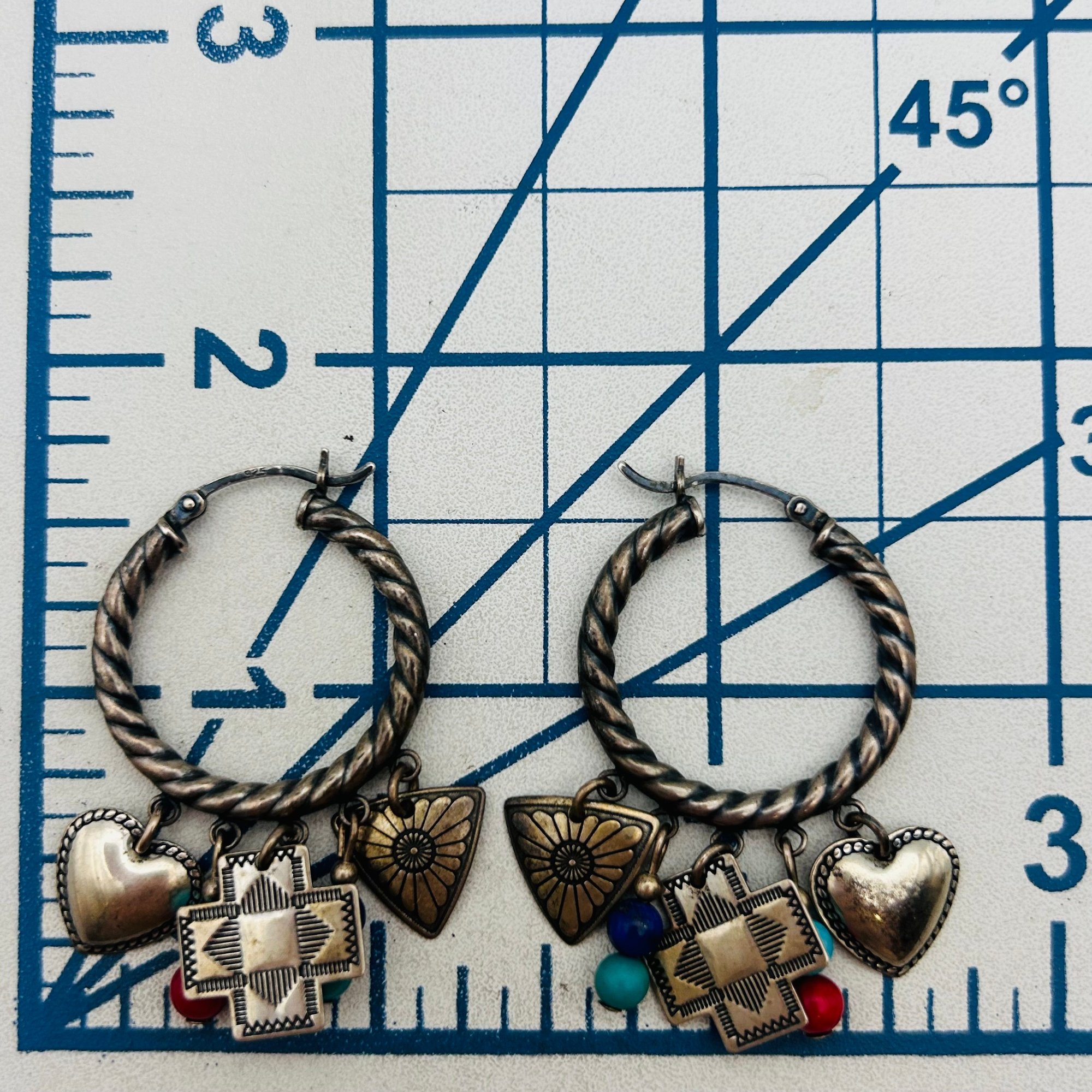 Quoc Trading Sterling Charm Hoop Earrings