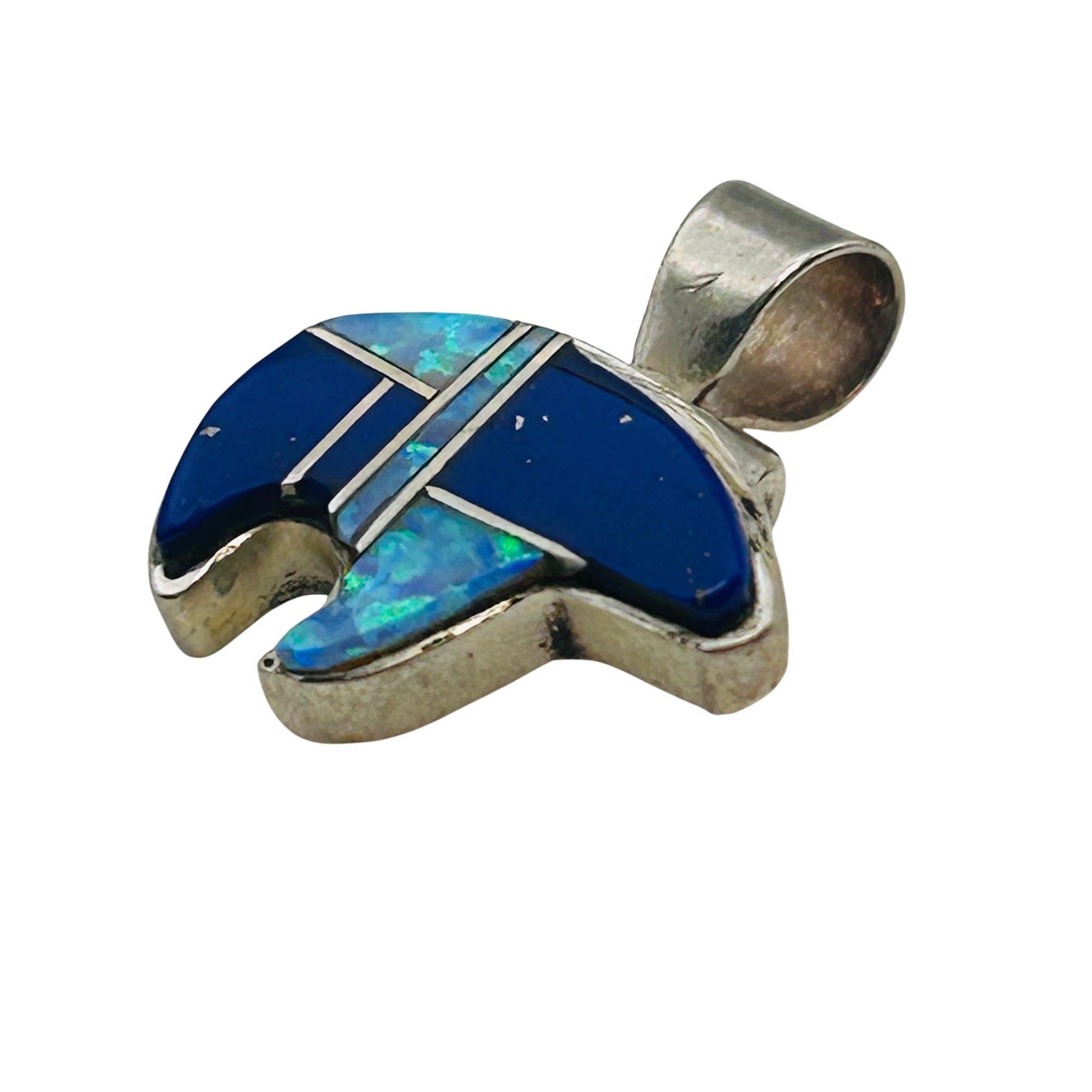 Southwest Sterling Muti-stone Inlay Bear Pendant