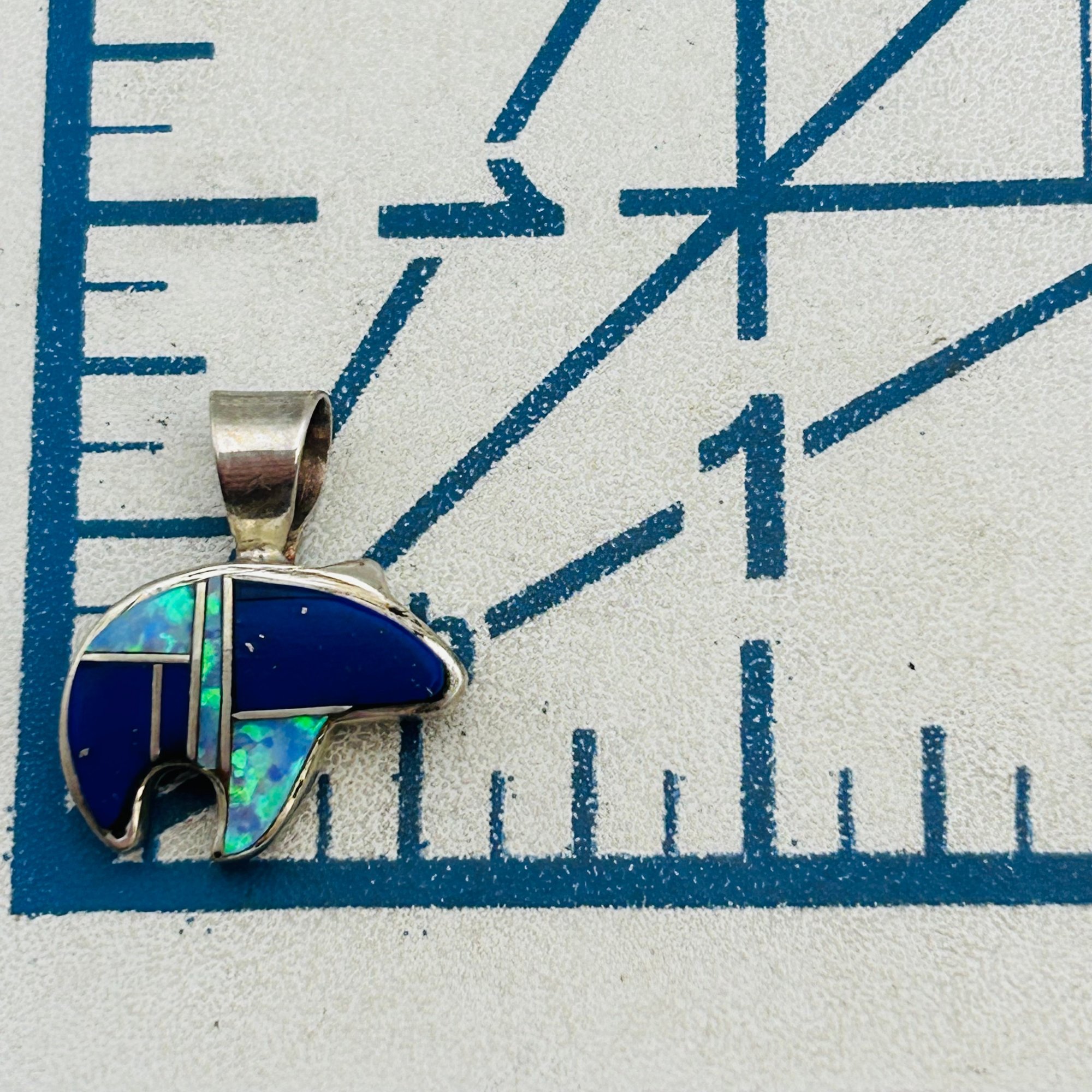 Southwest Sterling Muti-stone Inlay Bear Pendant