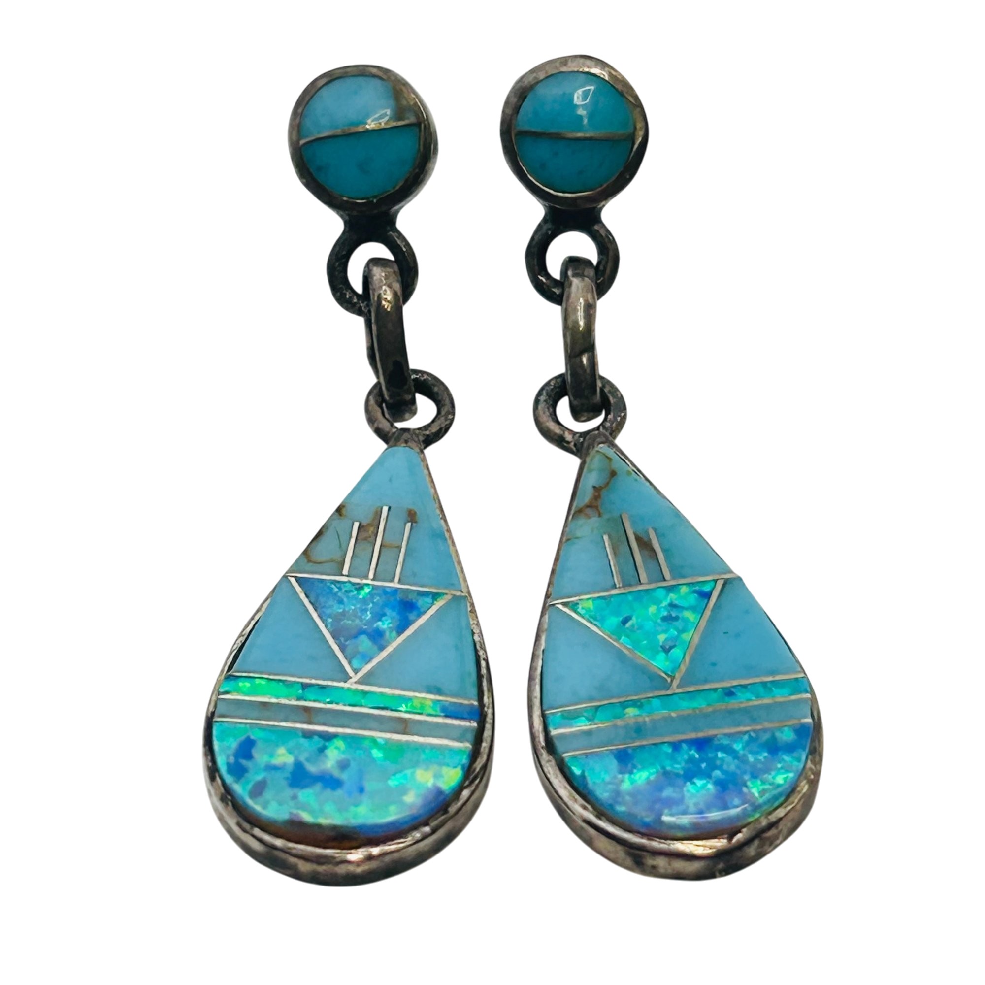 Southwest Sterling Opal Turquoise Earrings