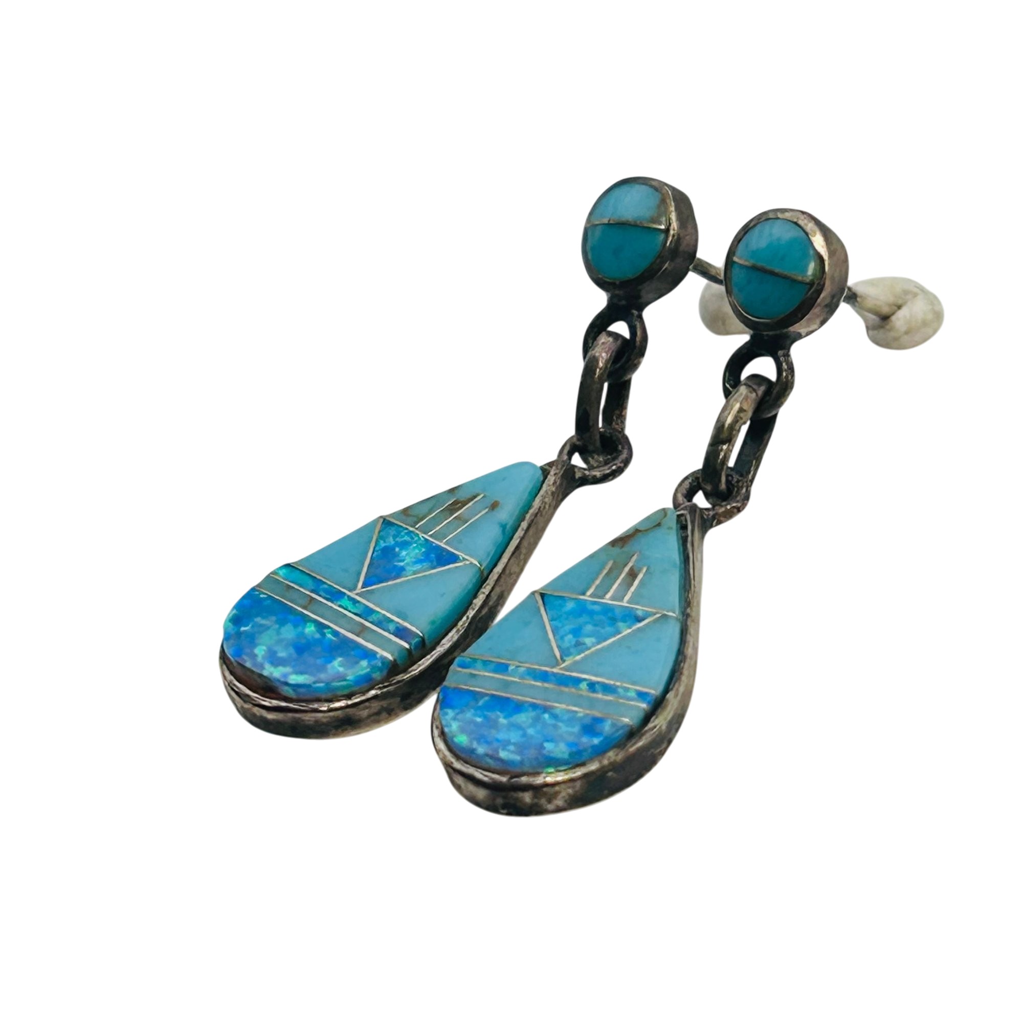 Southwest Sterling Opal Turquoise Earrings