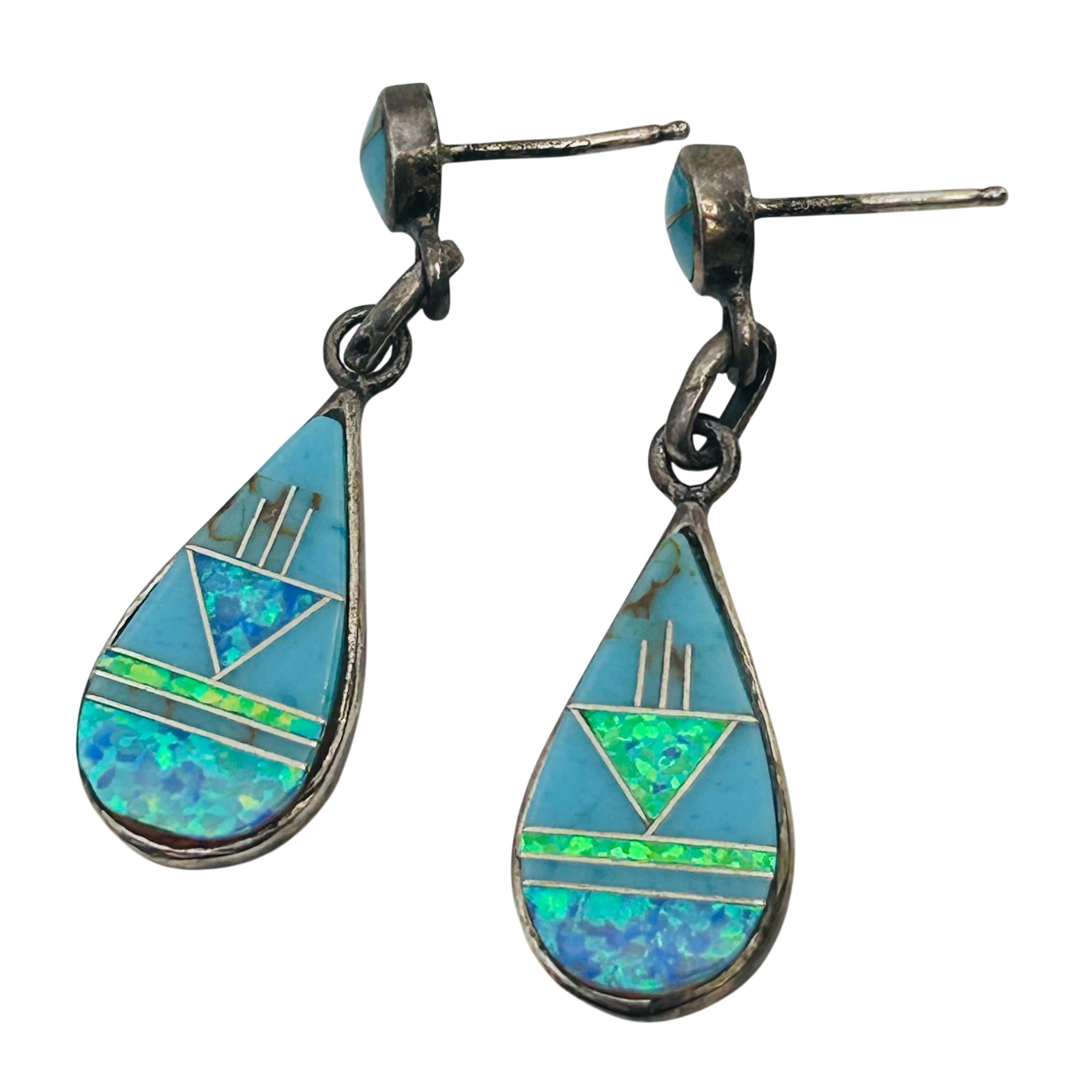 Southwest Sterling Opal Turquoise Earrings