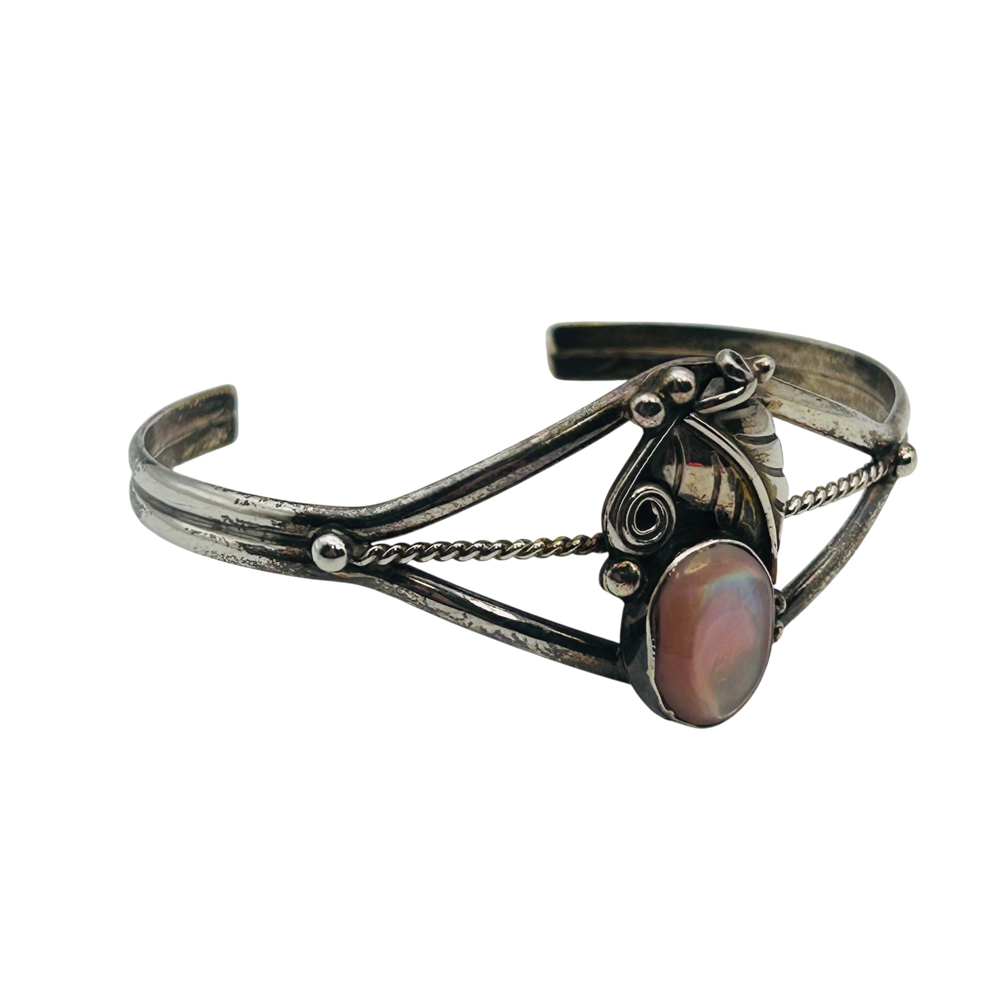 Navajo Sterling Mother Of Pearl Cuff Bracelet