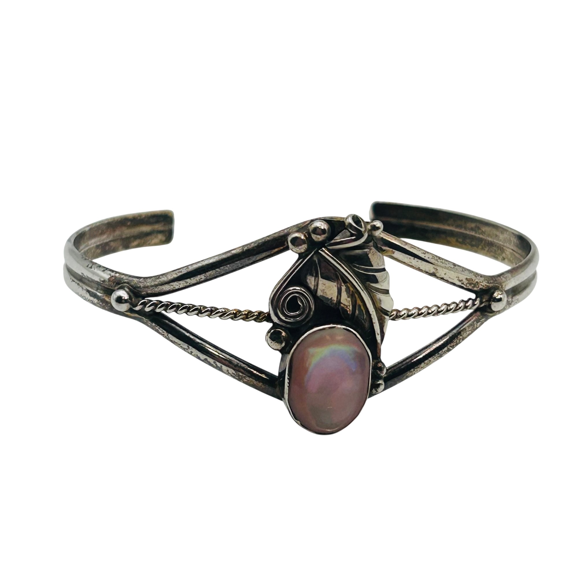 Navajo Sterling Mother Of Pearl Cuff Bracelet