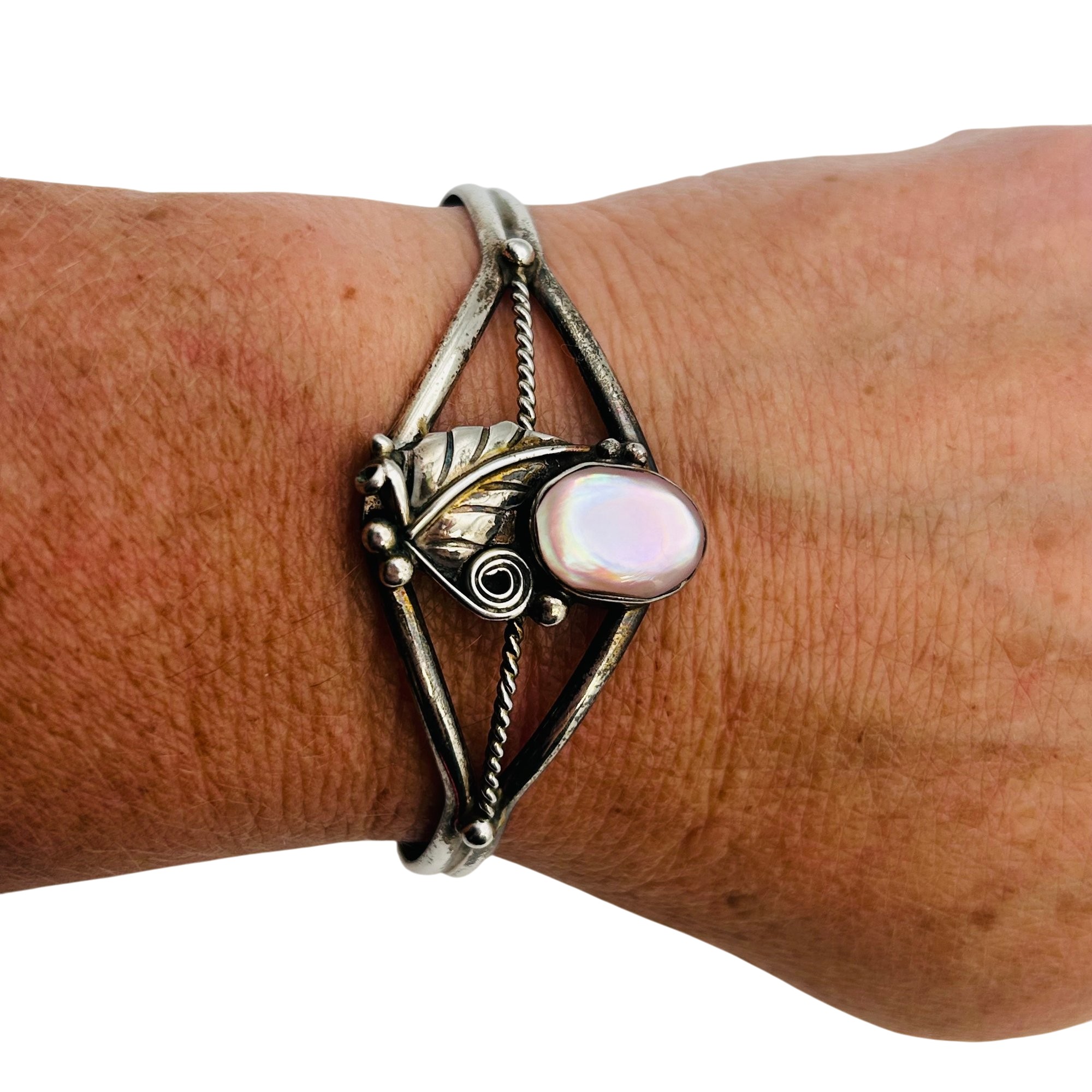 Navajo Sterling Mother Of Pearl Cuff Bracelet