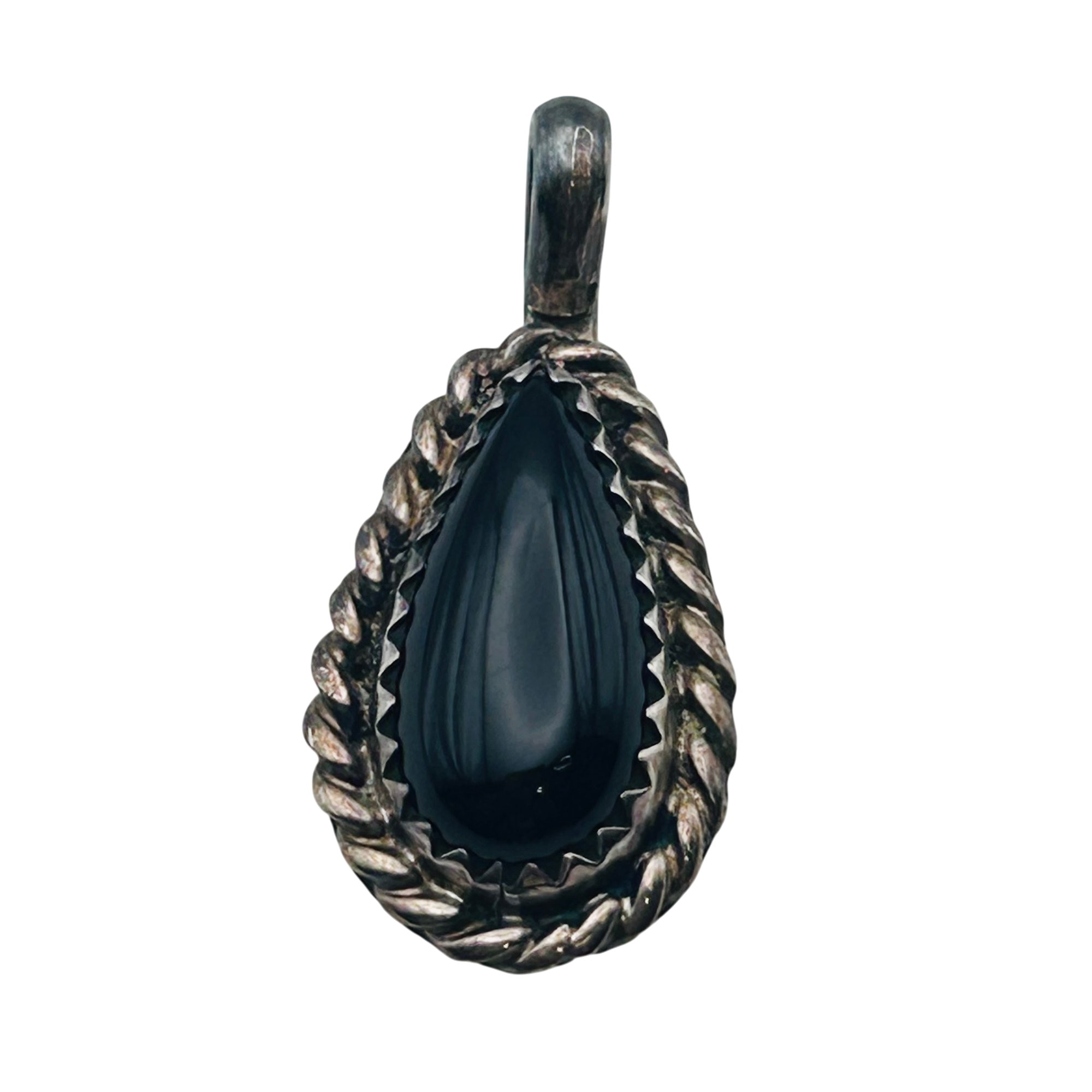 Signed Native Sterling Onyx Pendant