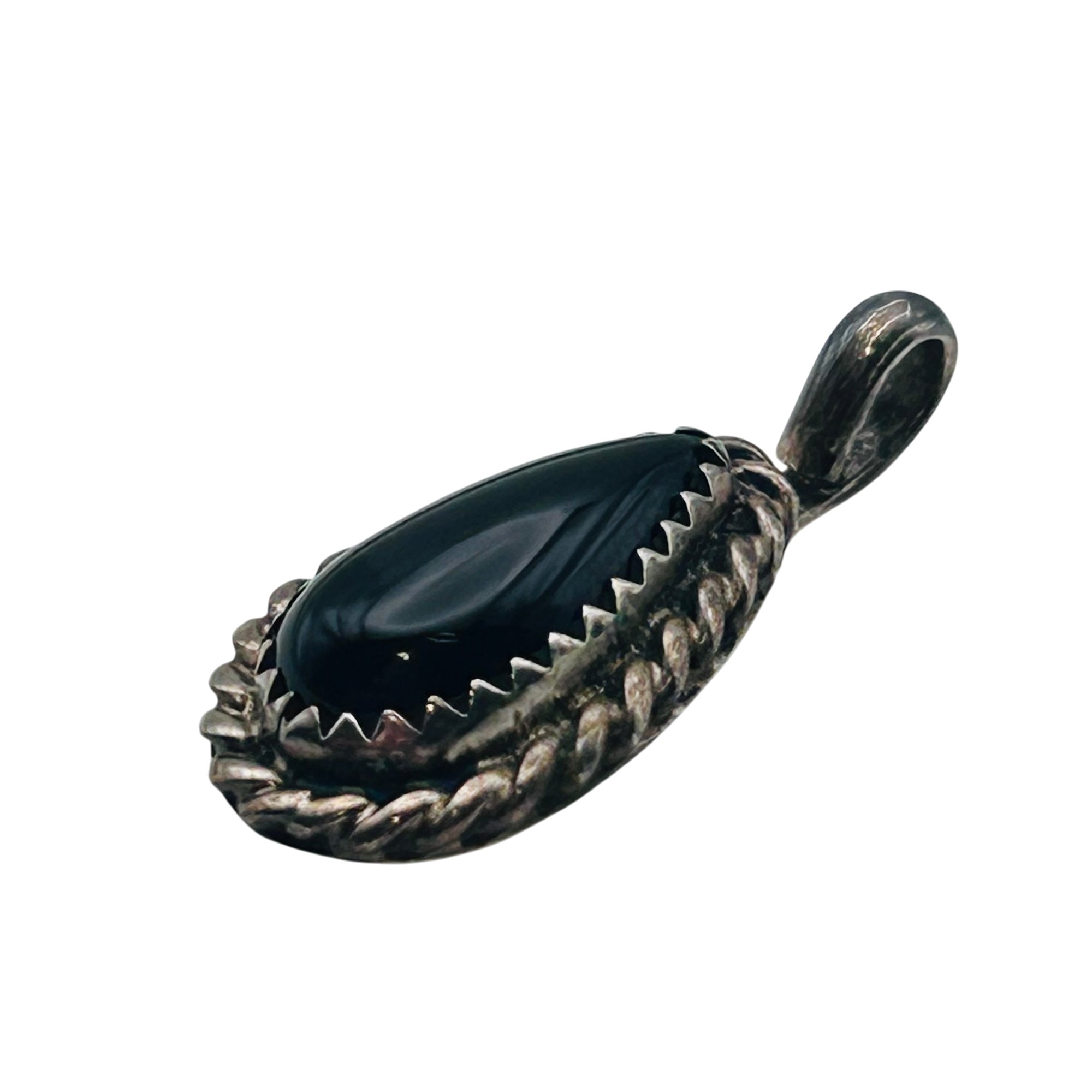 Signed Native Sterling Onyx Pendant