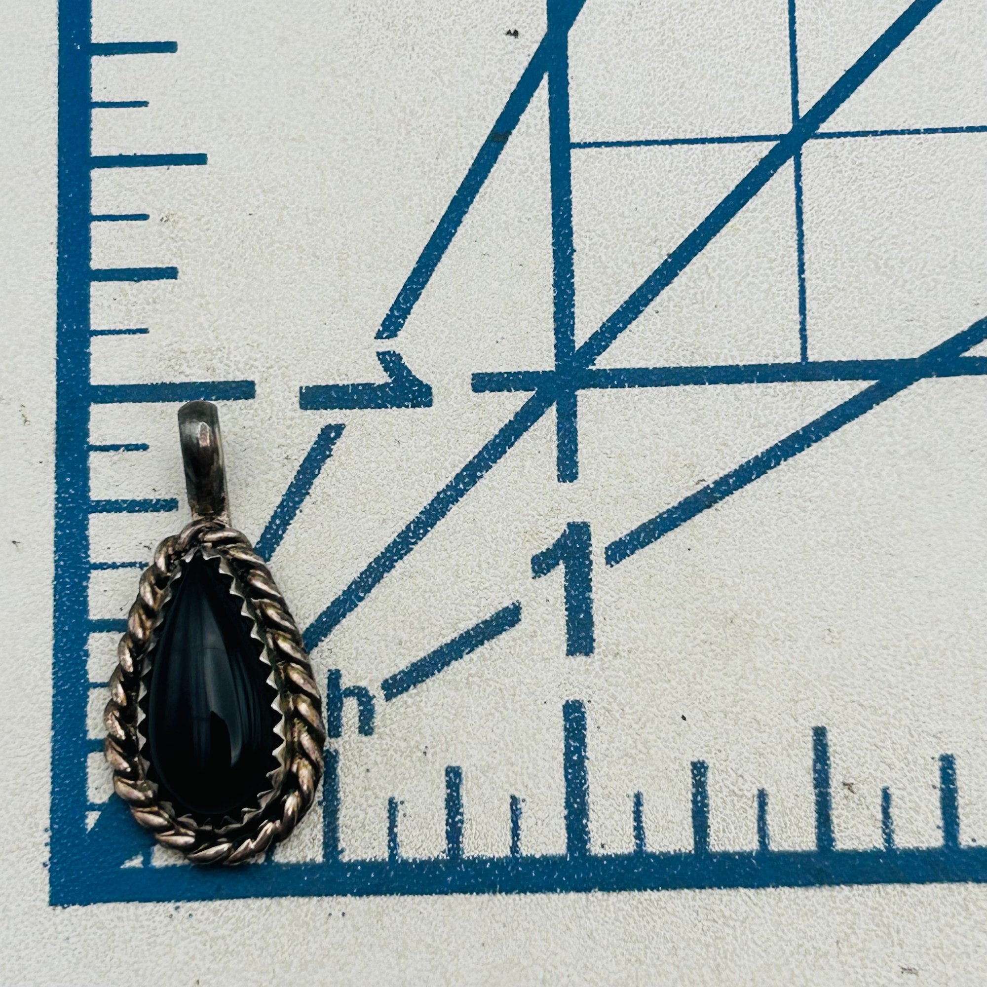 Signed Native Sterling Onyx Pendant