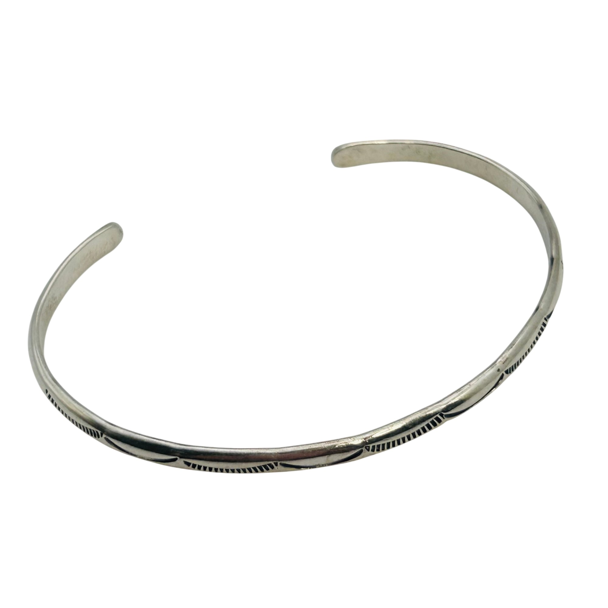 Signed Navajo Sterling Stamped Cuff Bracelet