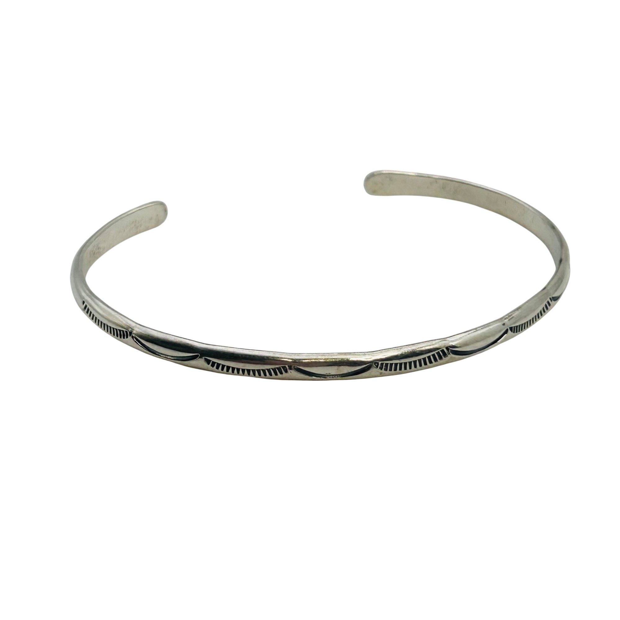 Signed Navajo Sterling Stamped Cuff Bracelet