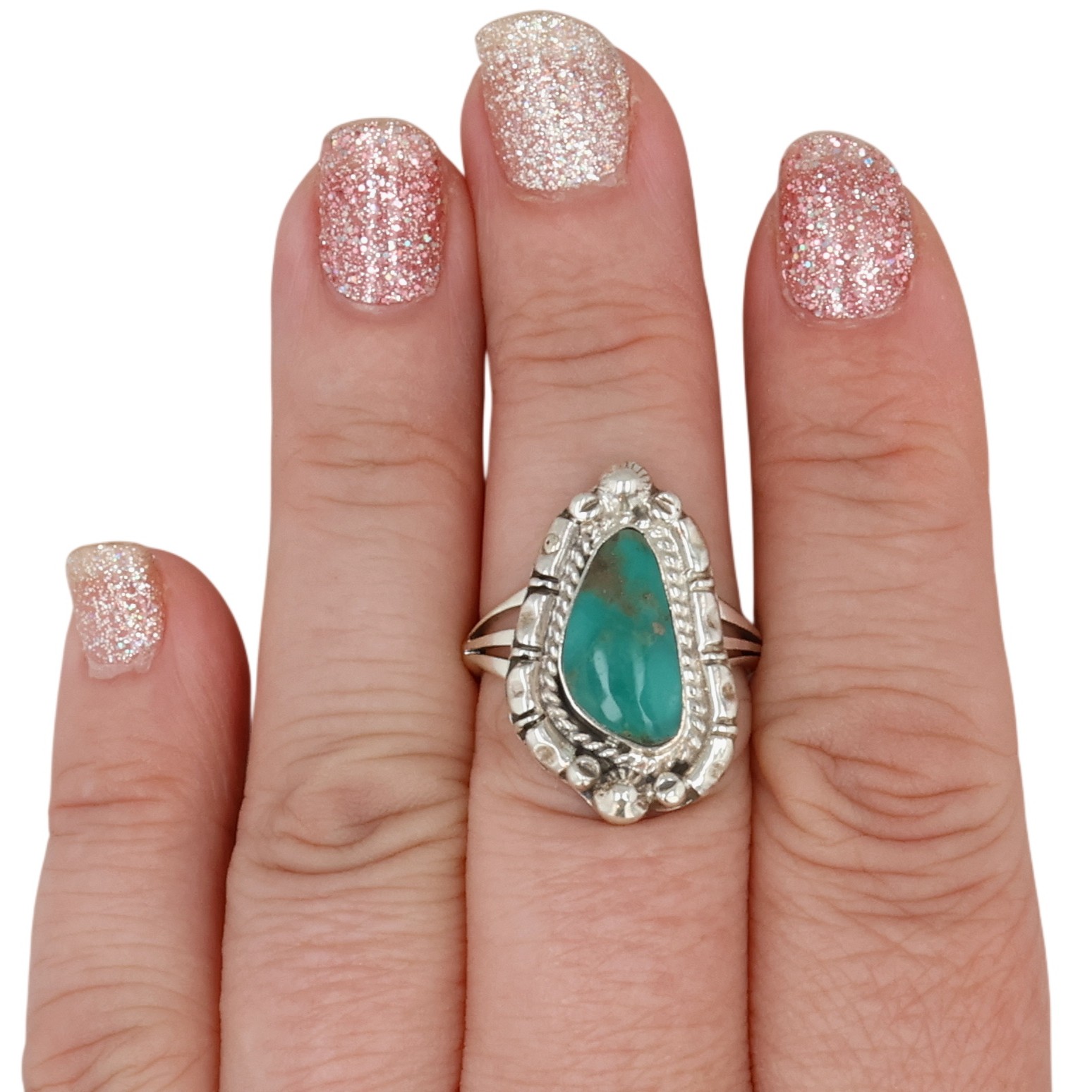 Alice Sanders Navajo Sterling Kingman Turquoise Ring Sz 8