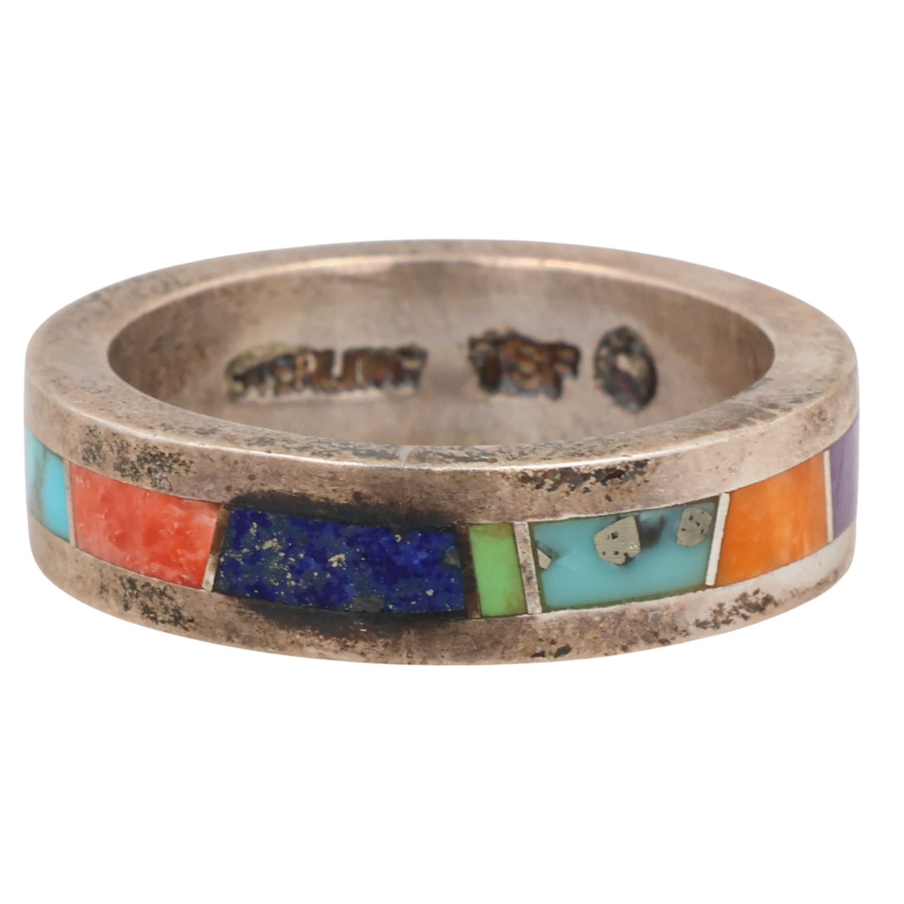 Valerie Yazzie Navajo Sterling Multi-Stone Inlay Ring Sz 6.25