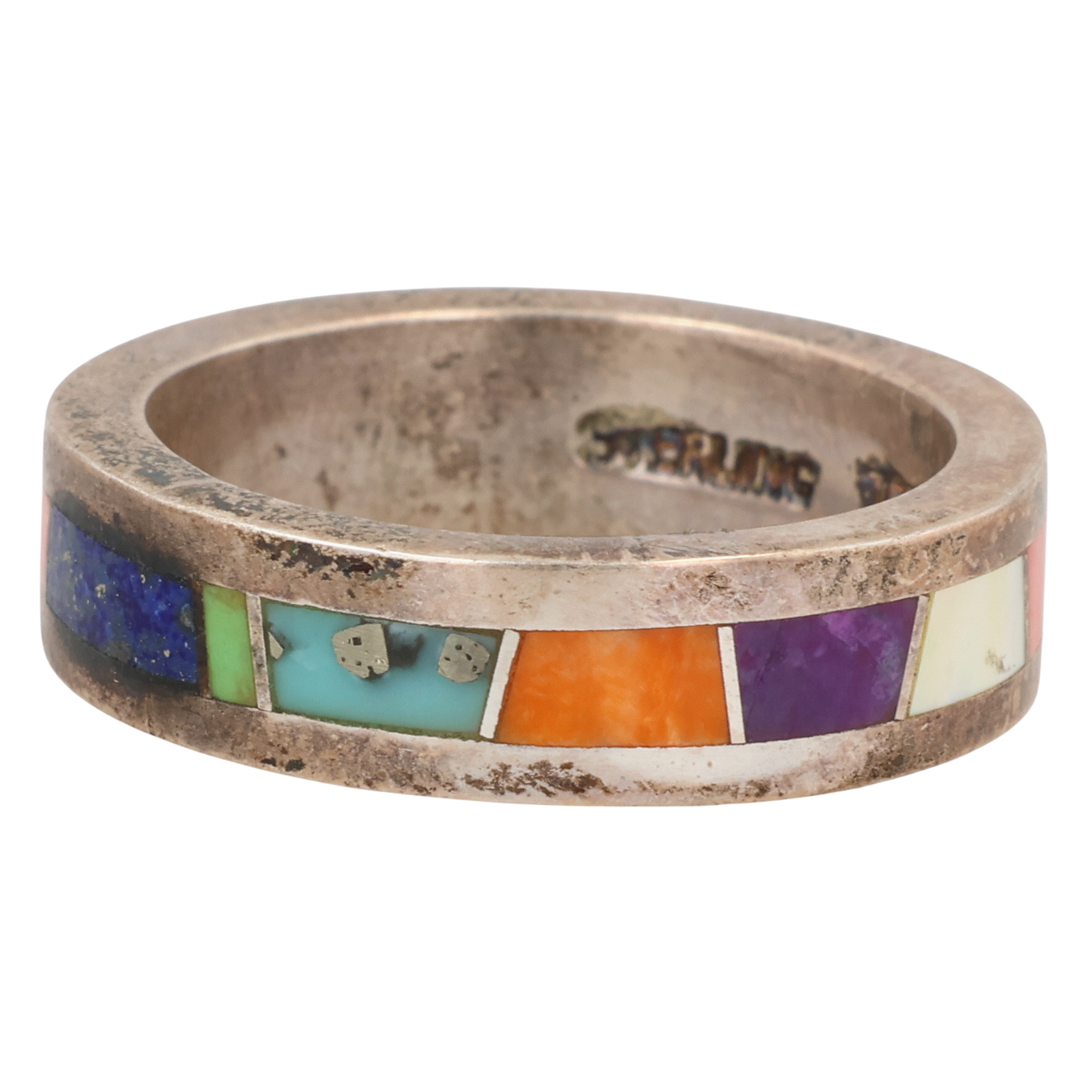 Valerie Yazzie Navajo Sterling Multi-Stone Inlay Ring Sz 6.25