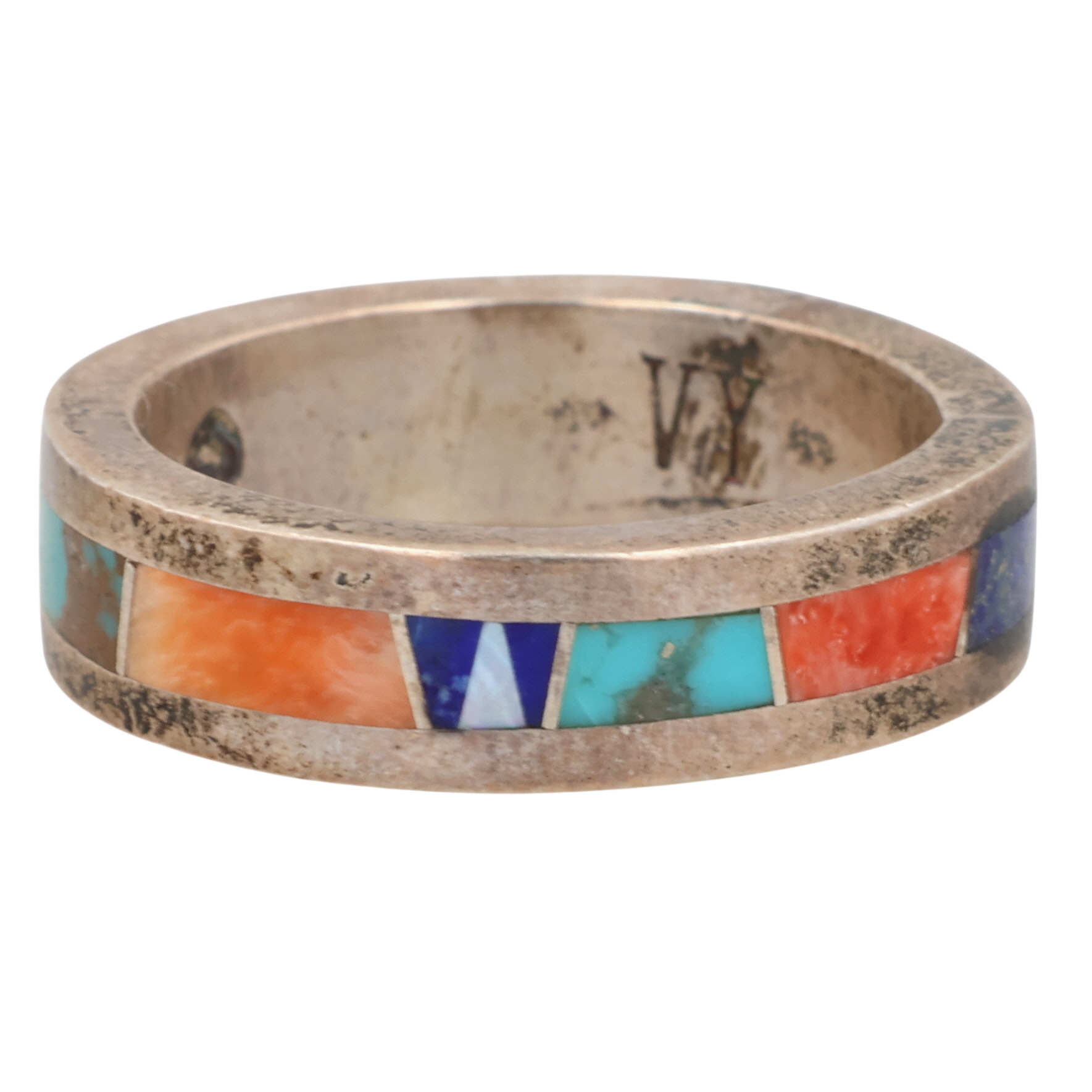 Valerie Yazzie Navajo Sterling Multi-Stone Inlay Ring Sz 6.25