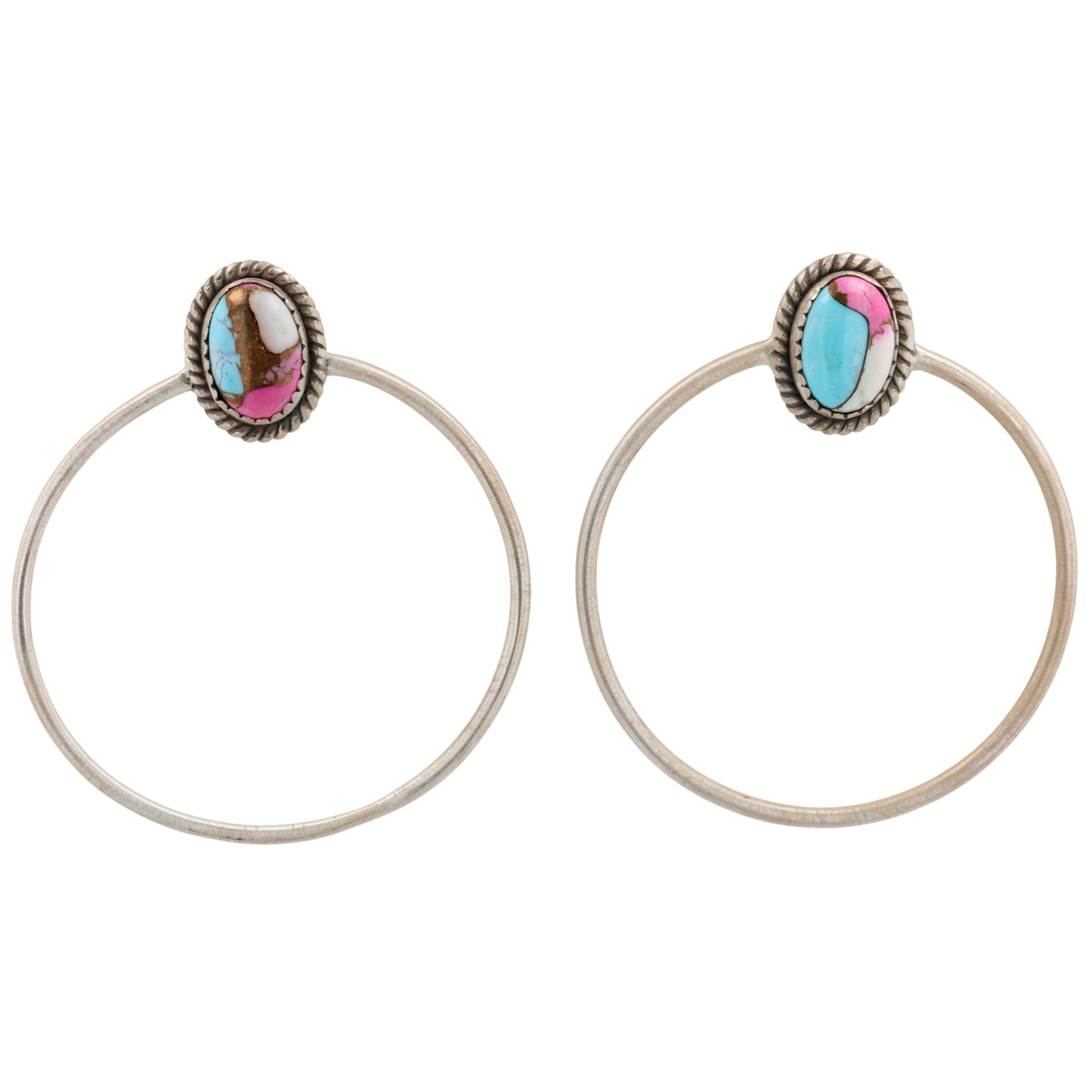 HaDa Collection Sterling Cotton Candy Dahlia Hoop Earrings