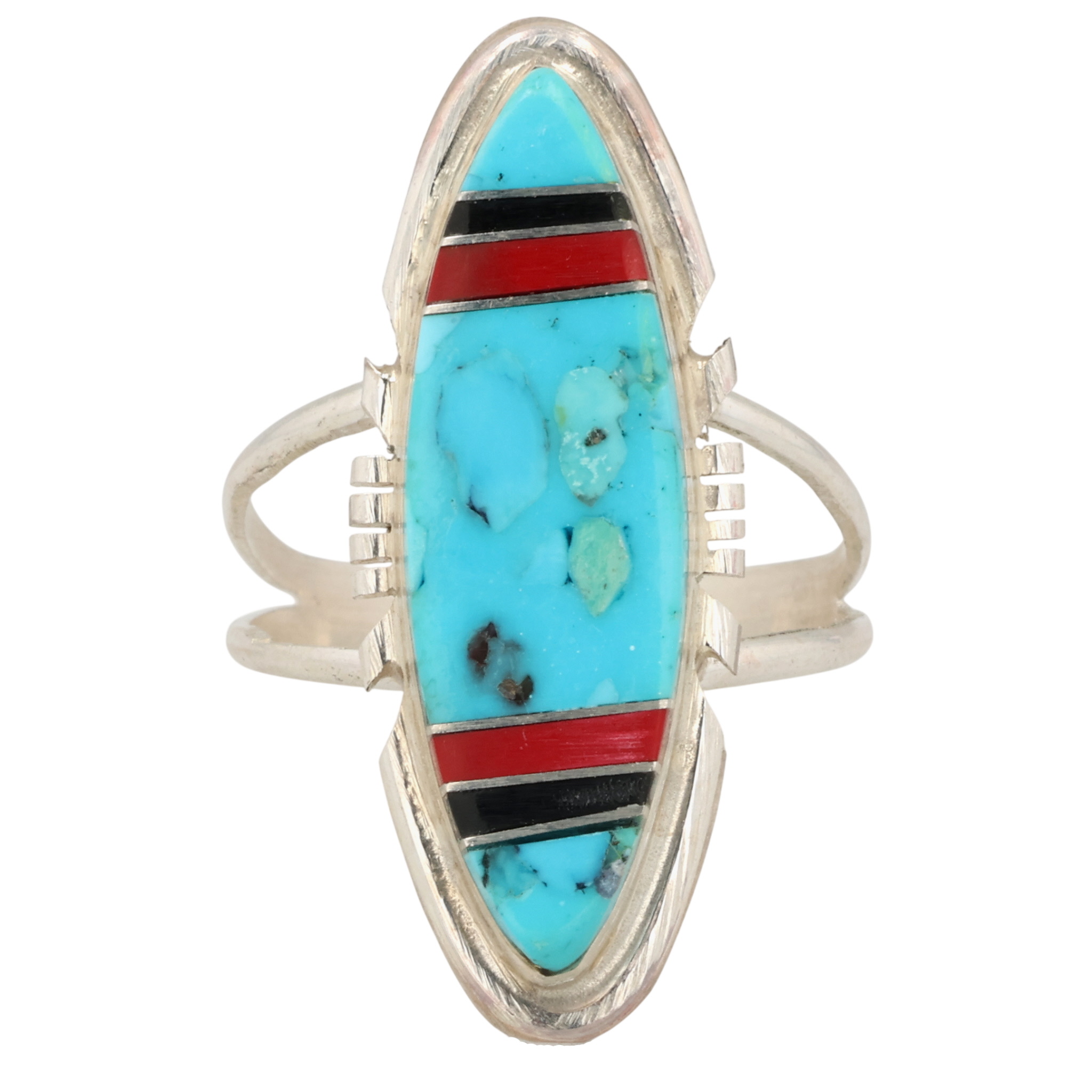 Brandon Etcity Navajo Sterling Multi-Stone Inlay Ring Sz 10