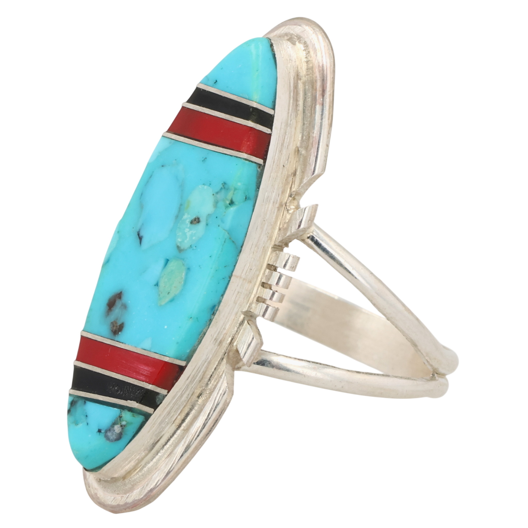Brandon Etcity Navajo Sterling Multi-Stone Inlay Ring Sz 10