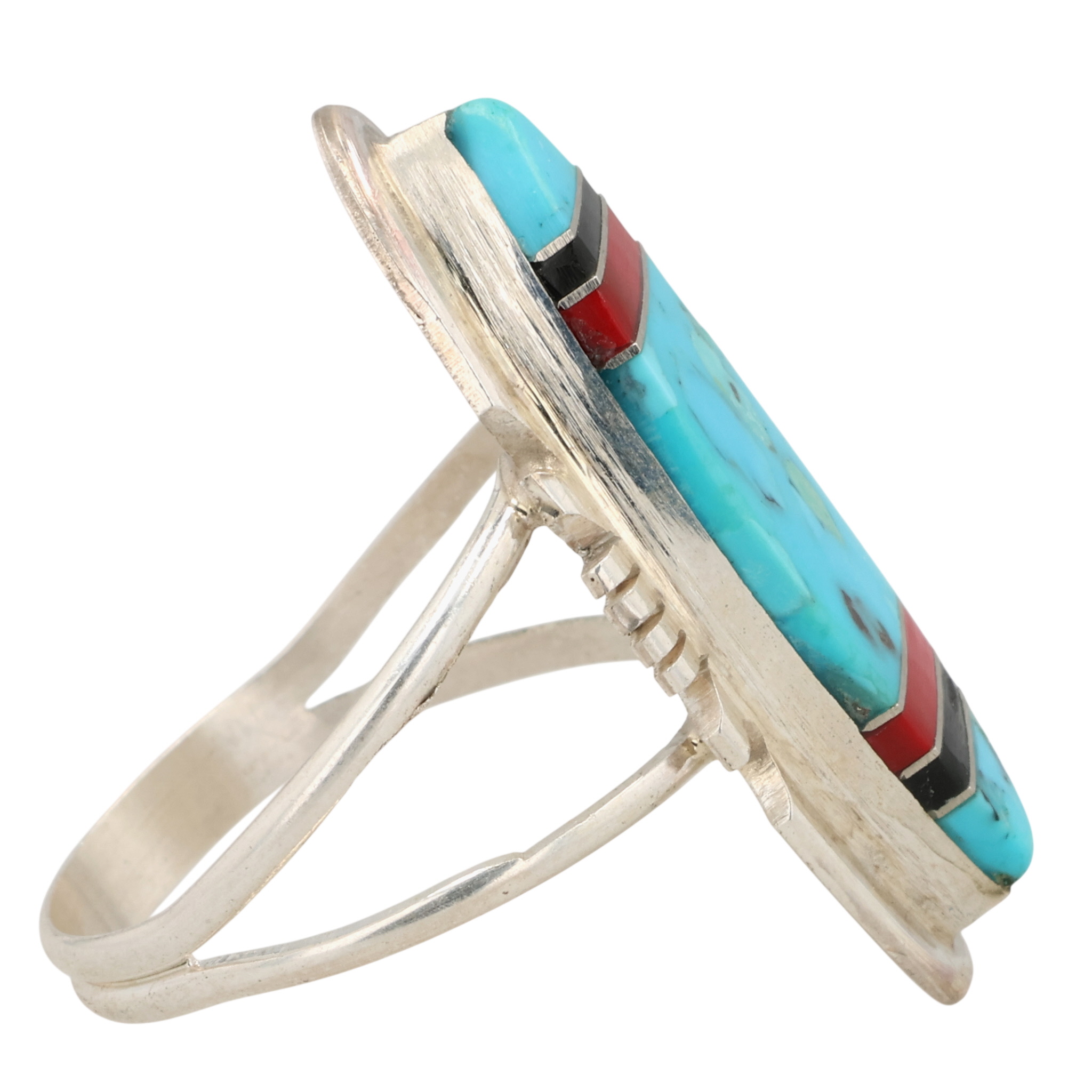 Brandon Etcity Navajo Sterling Multi-Stone Inlay Ring Sz 10
