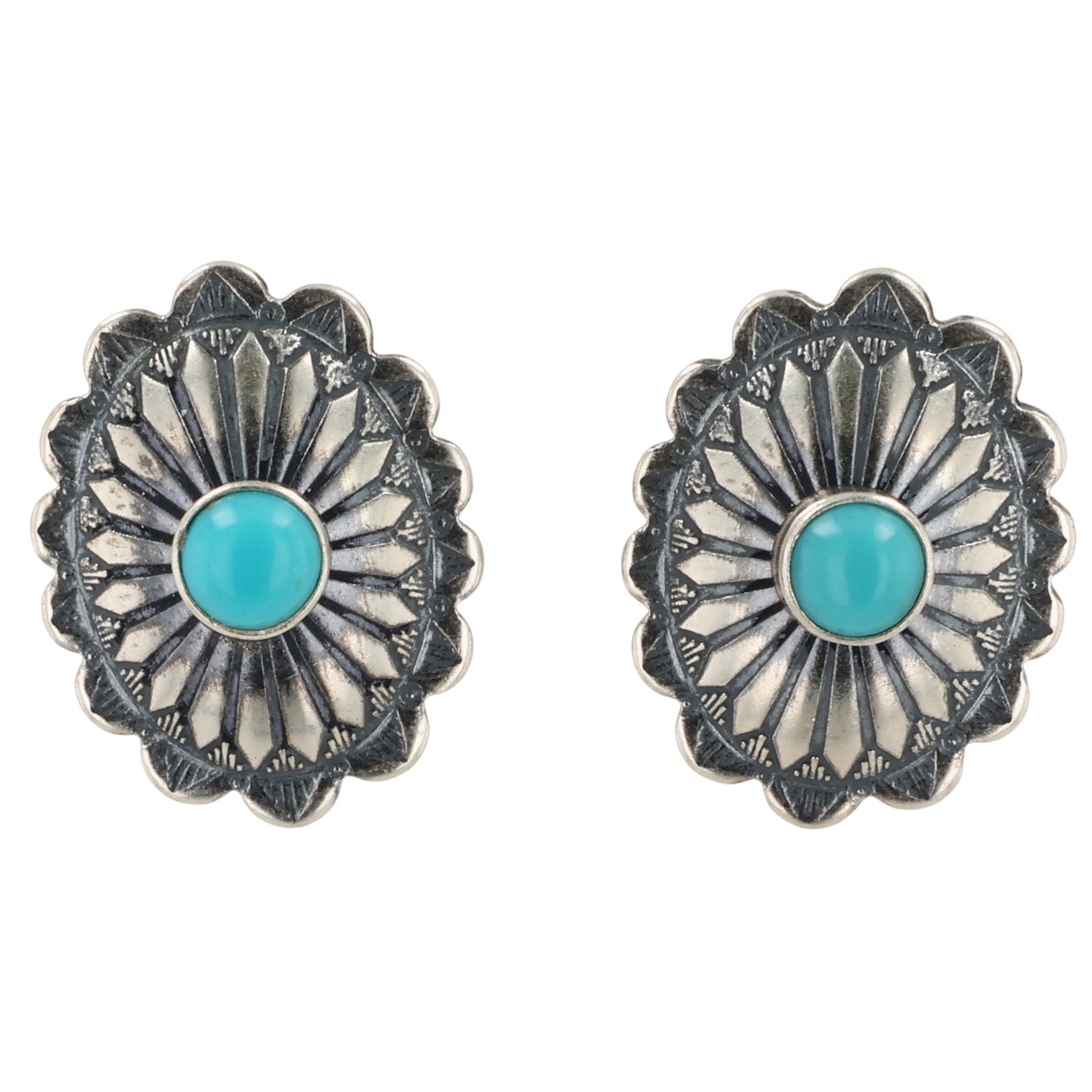 Southwest Sterling Kingman Turquoise Stamped Earrings