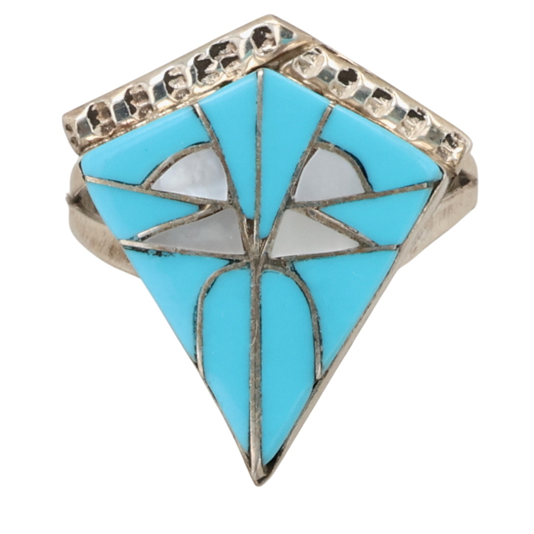 Connie Epaloose Zuni Sterling Multi-Stone Inlay Ring Sz 5.25